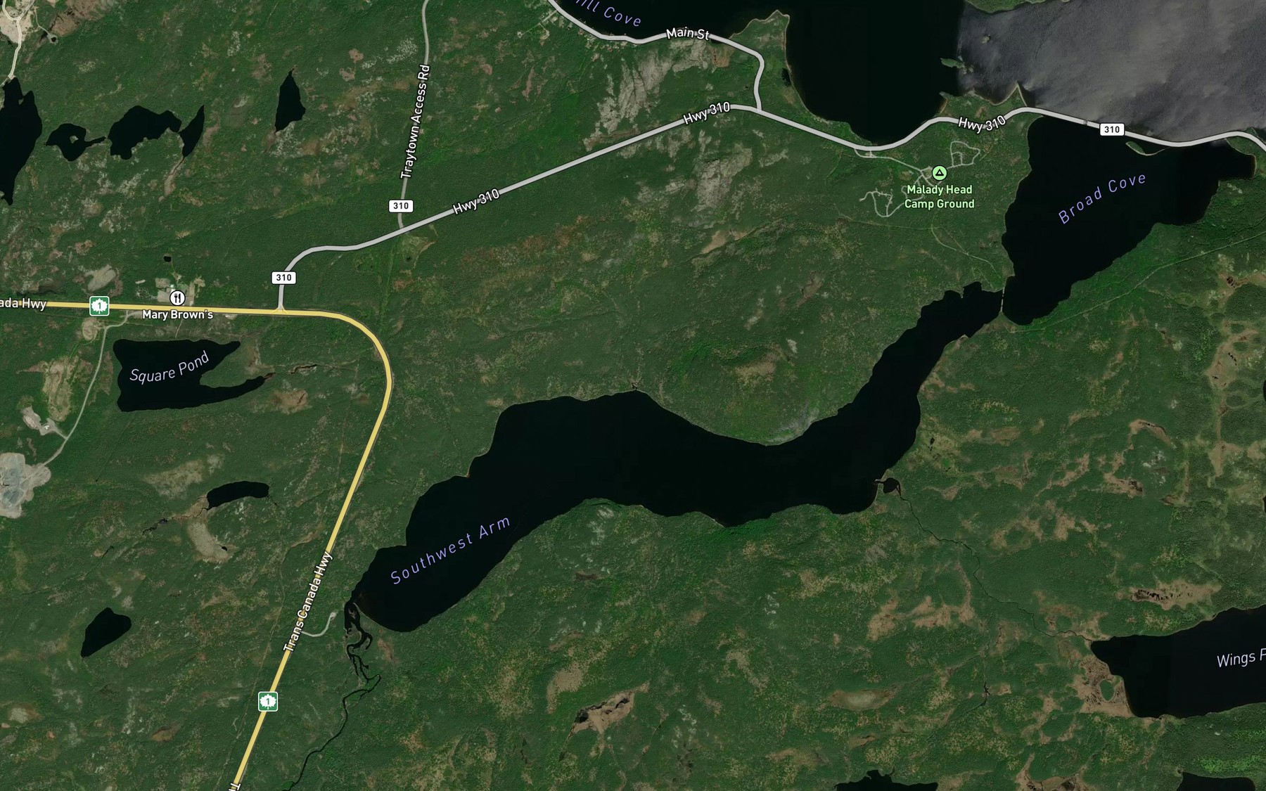 Satellite map of the Malady Head Brook