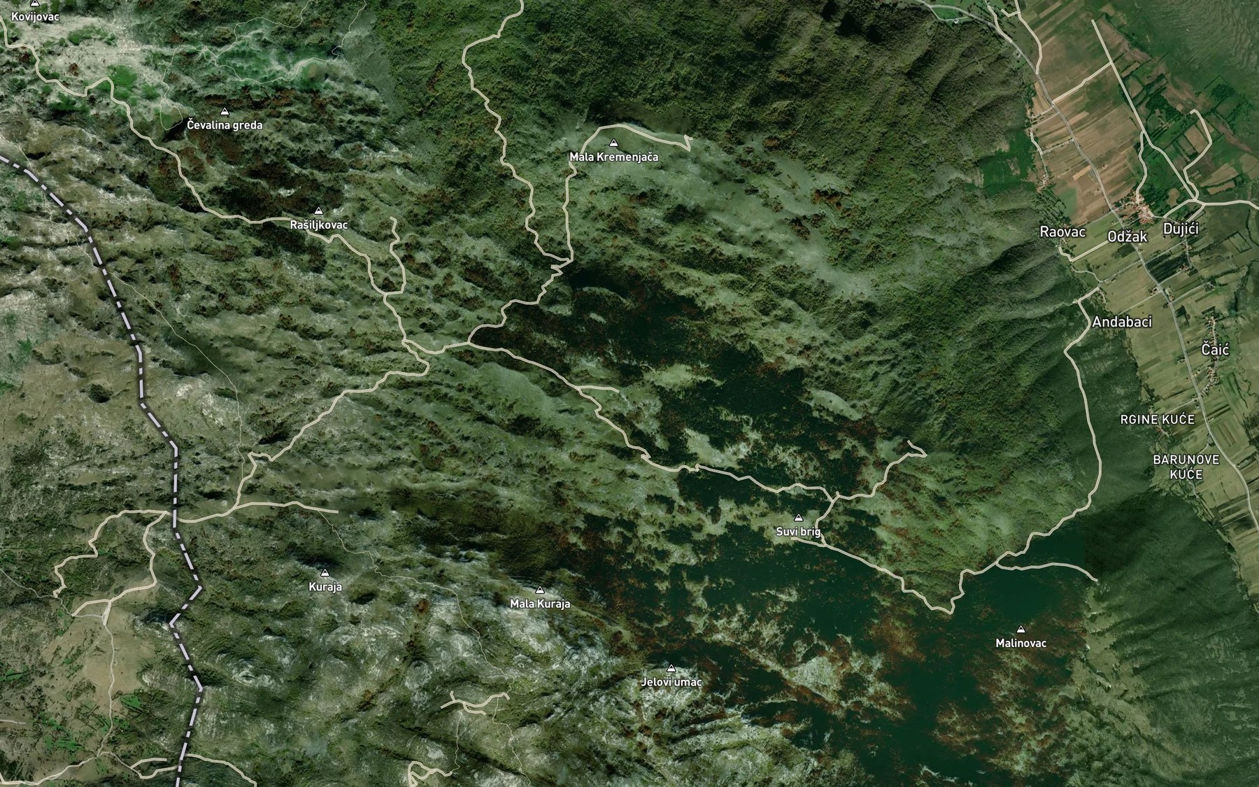 Satellite map of the Plitvine