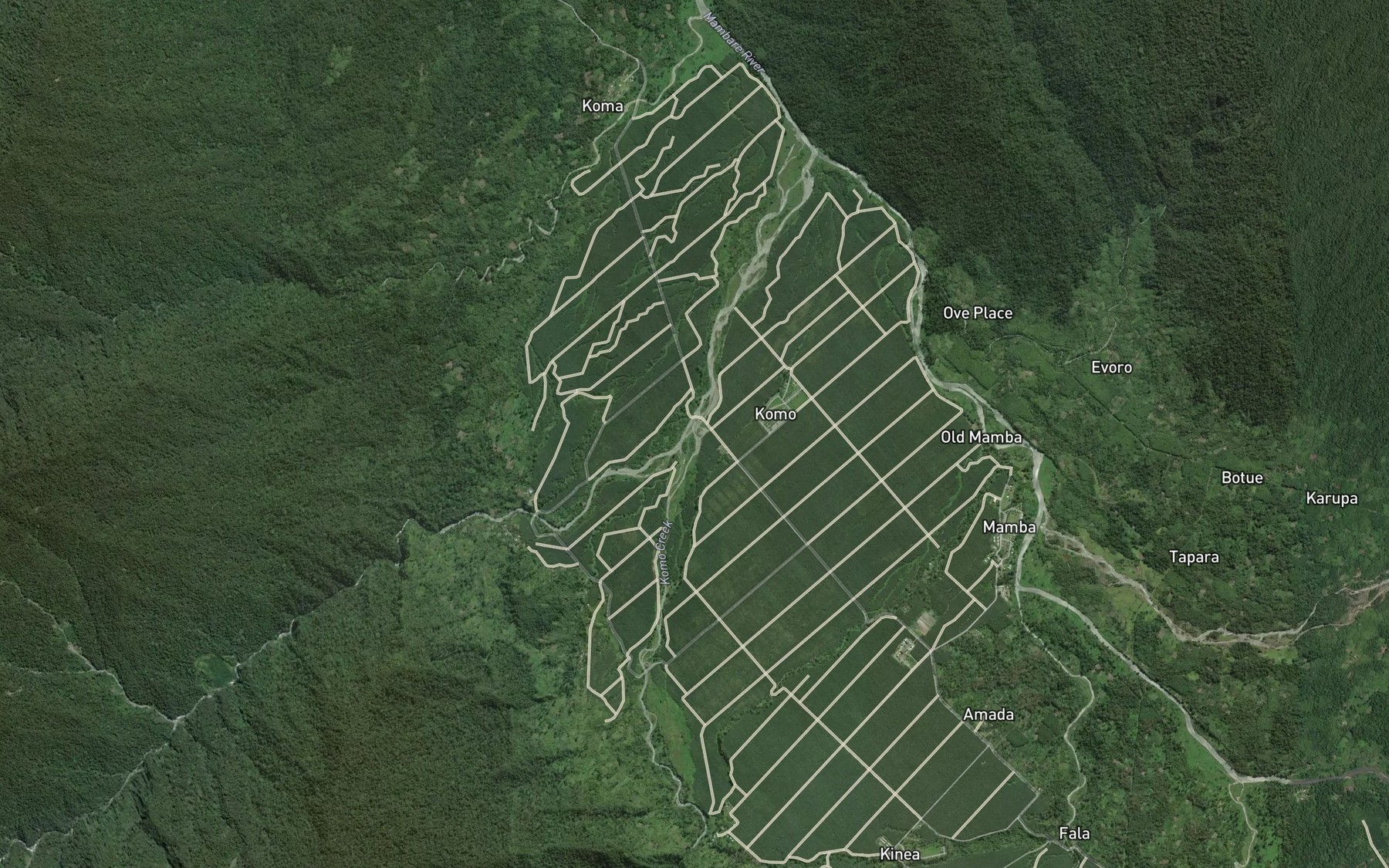 Satellite map of the Komo Creek