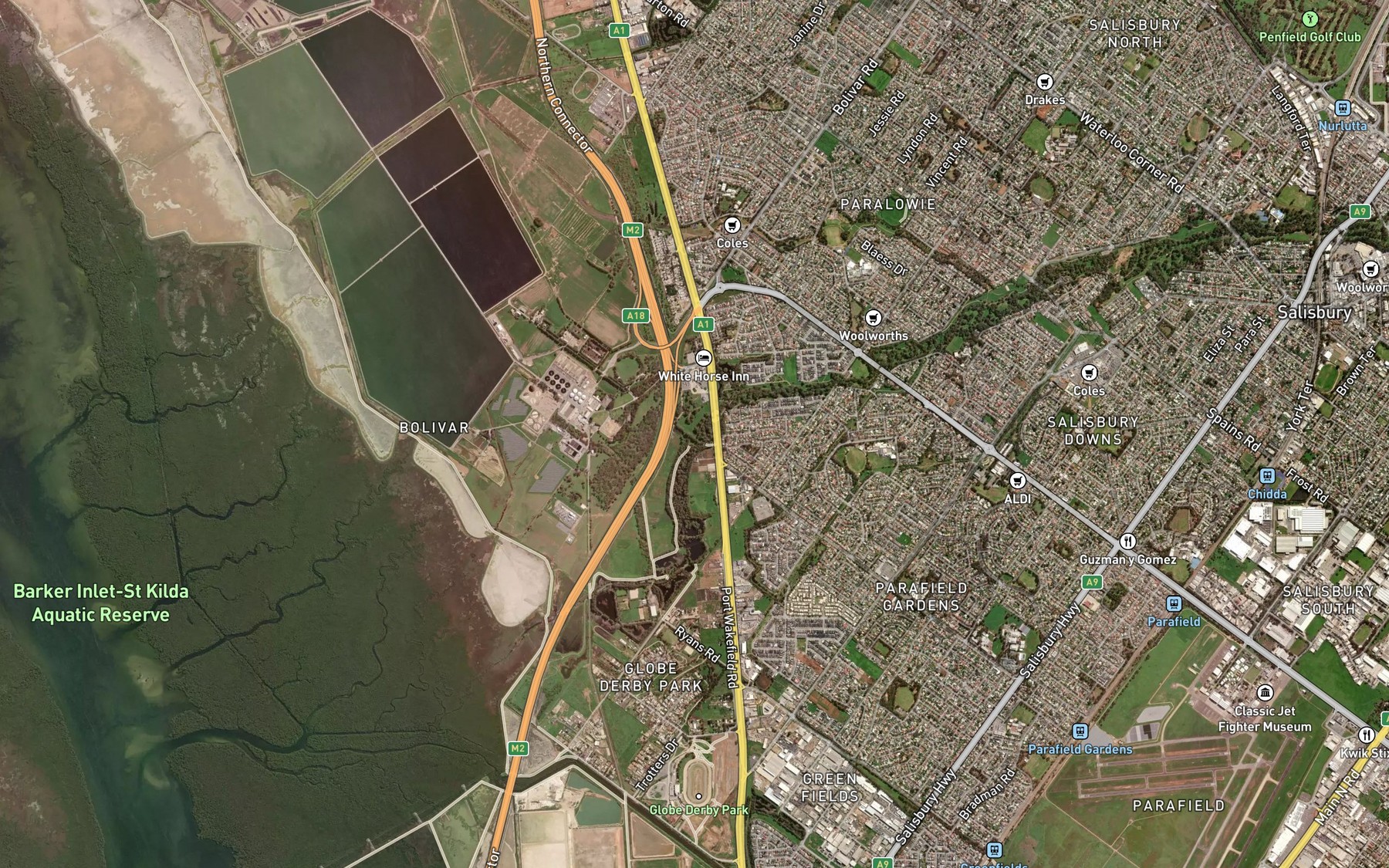 Satellite map of the Little Para Wetland