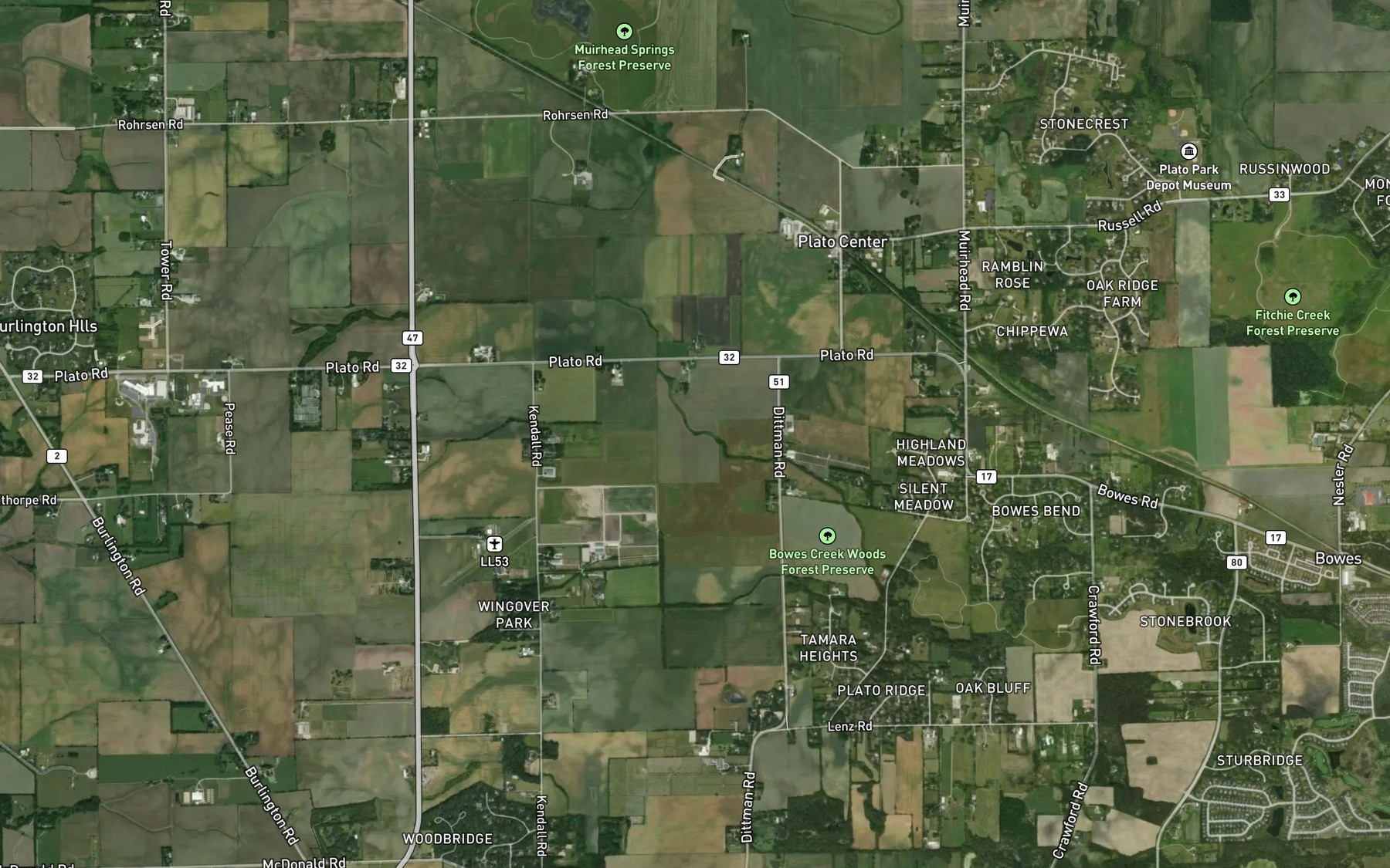 Satellite map of the Kendall Run