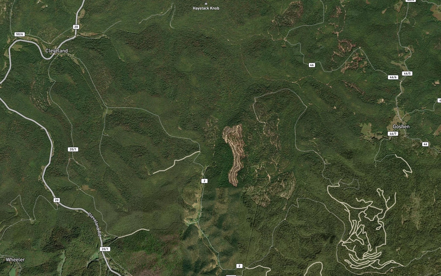 Satellite map of the Spruce Fork