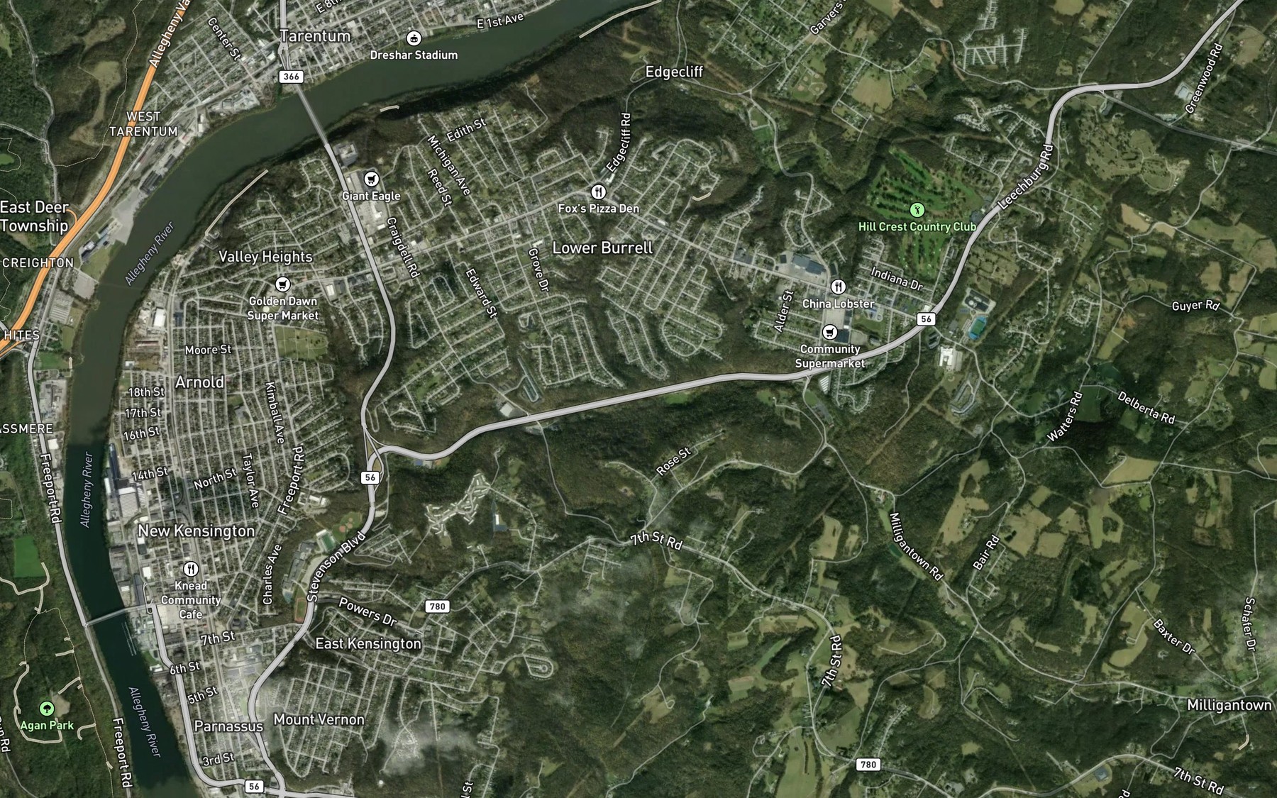Satellite map of the Bethel Run