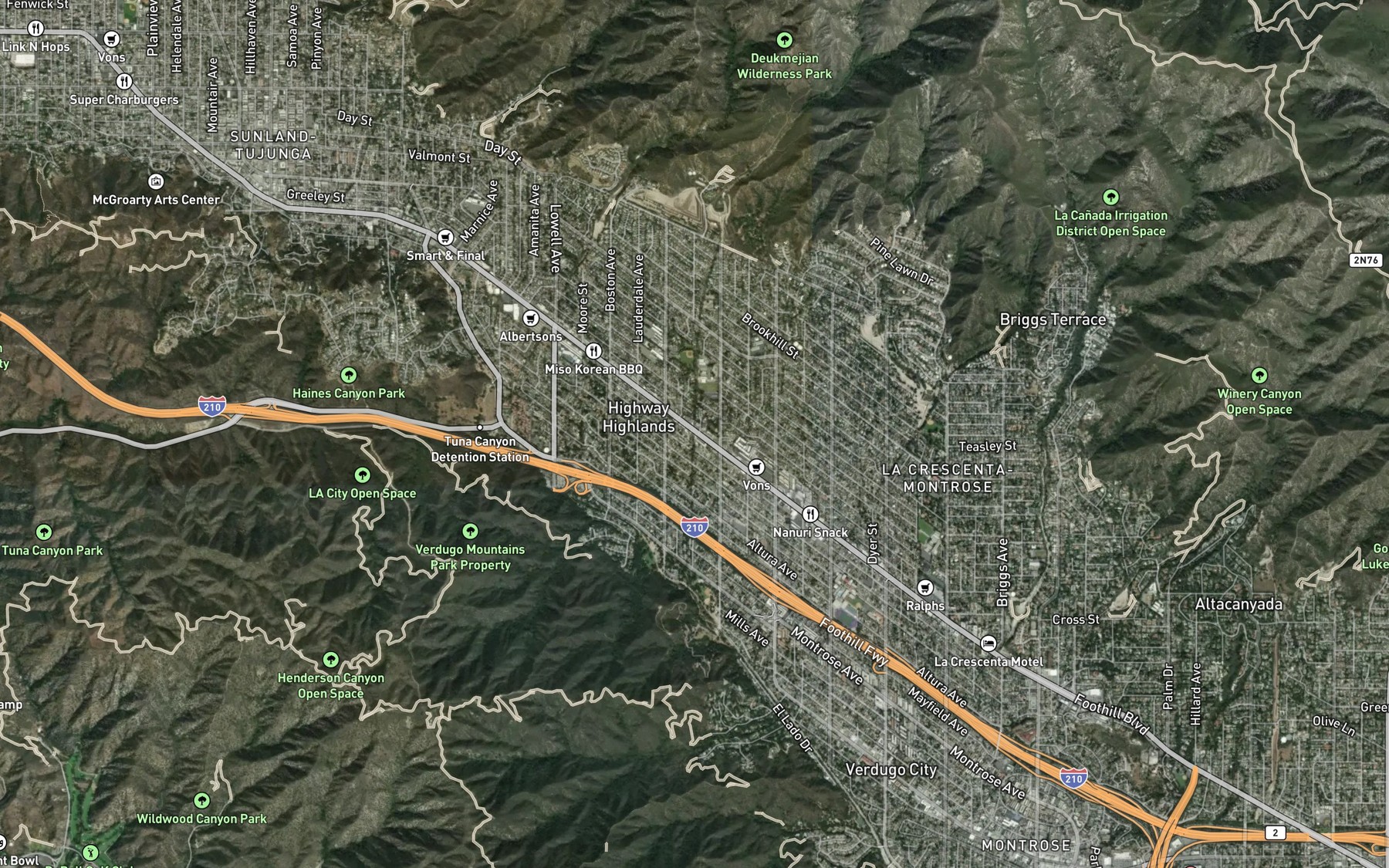 Satellite map of the Dunsmore Canyon Channel