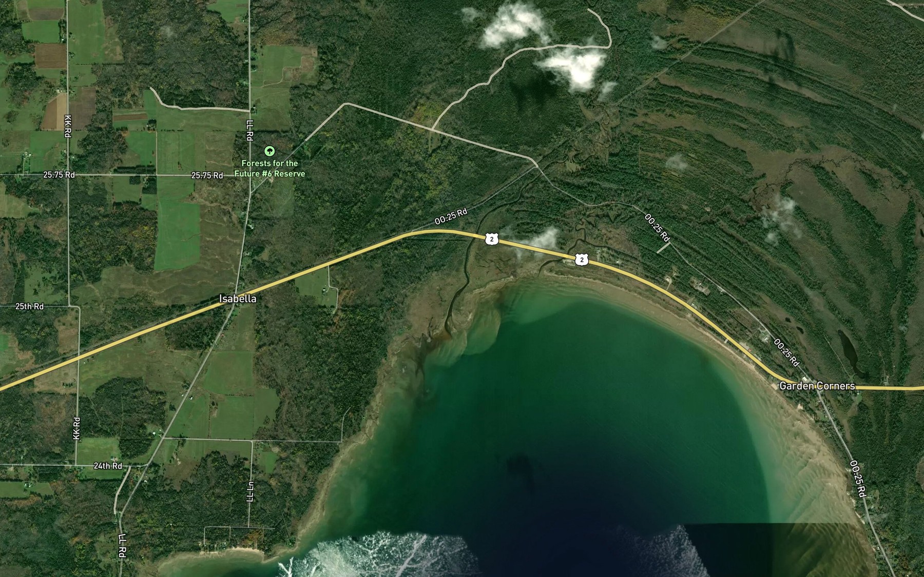 Satellite map of the Fishdam River