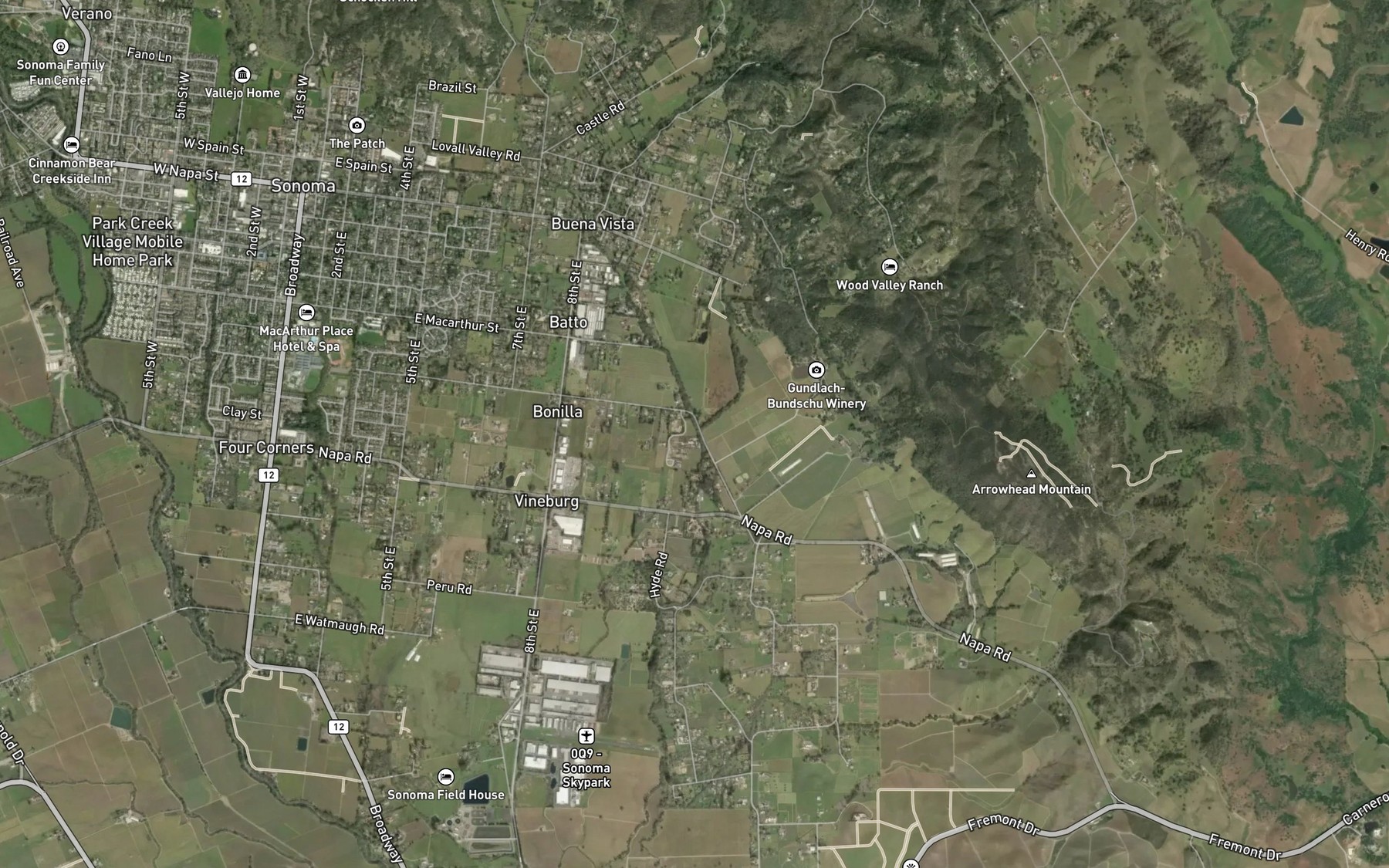 Satellite map of the Haraszthy Creek