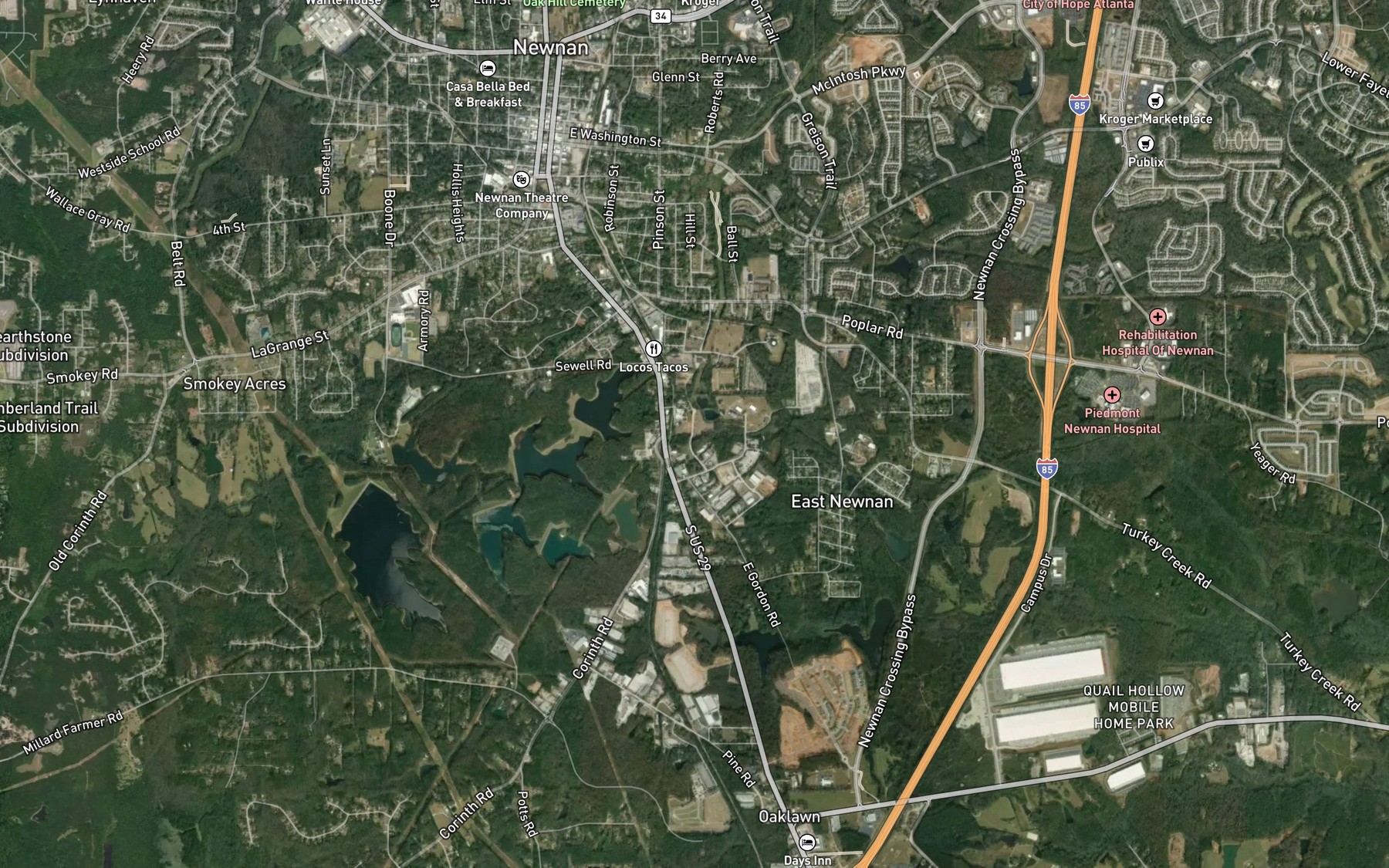 Satellite map of the Newnan Waterworks Reservoir Number 5