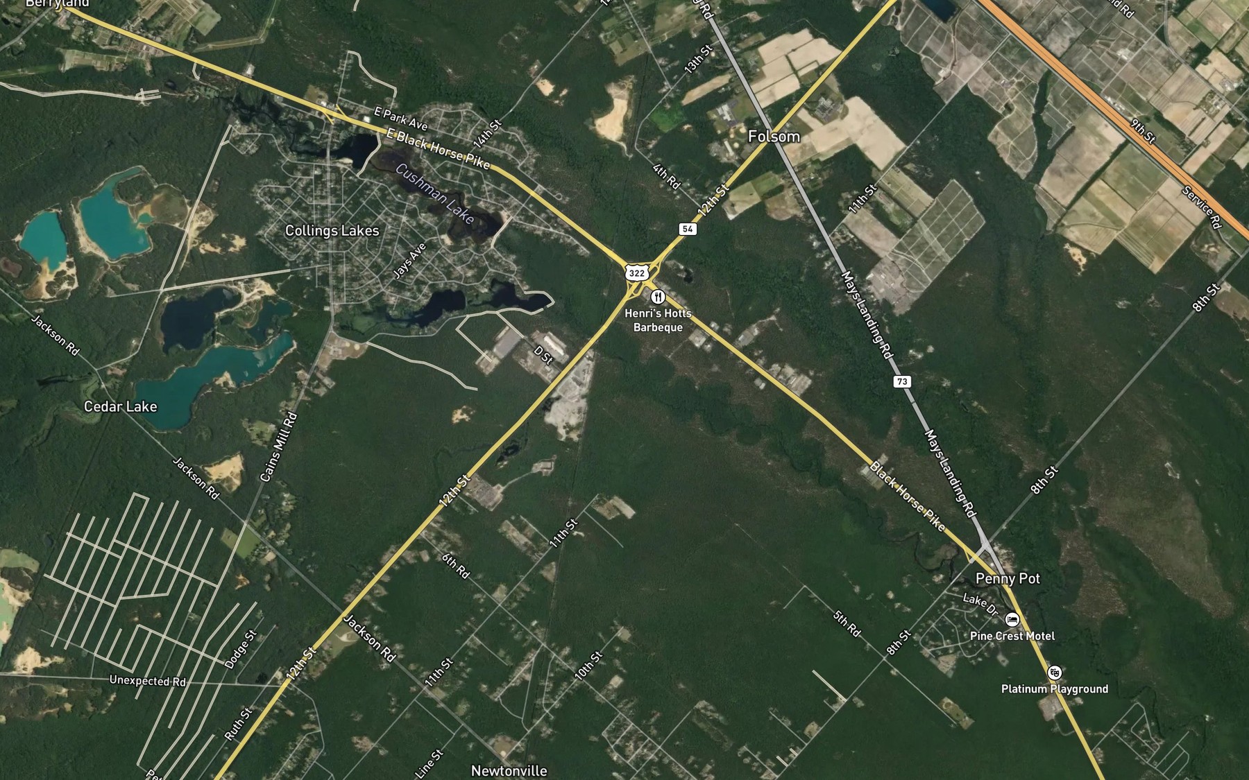 Satellite map of the Three Pond Branch