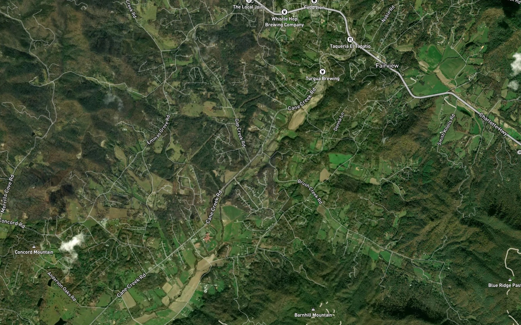 Satellite map of the Brush Creek