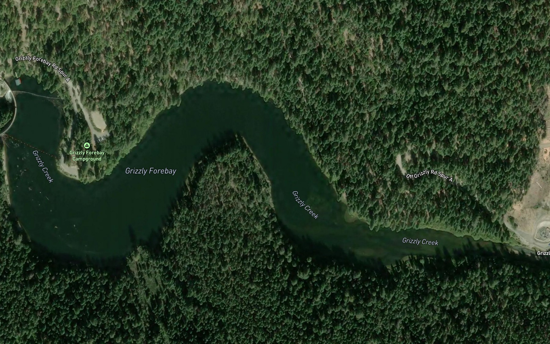 Satellite map of the Grizzly Forebay
