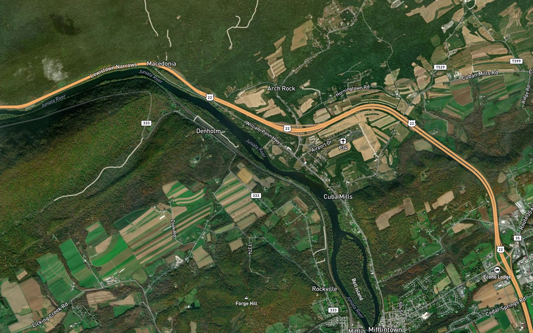 Satellite map of the Muddy Run