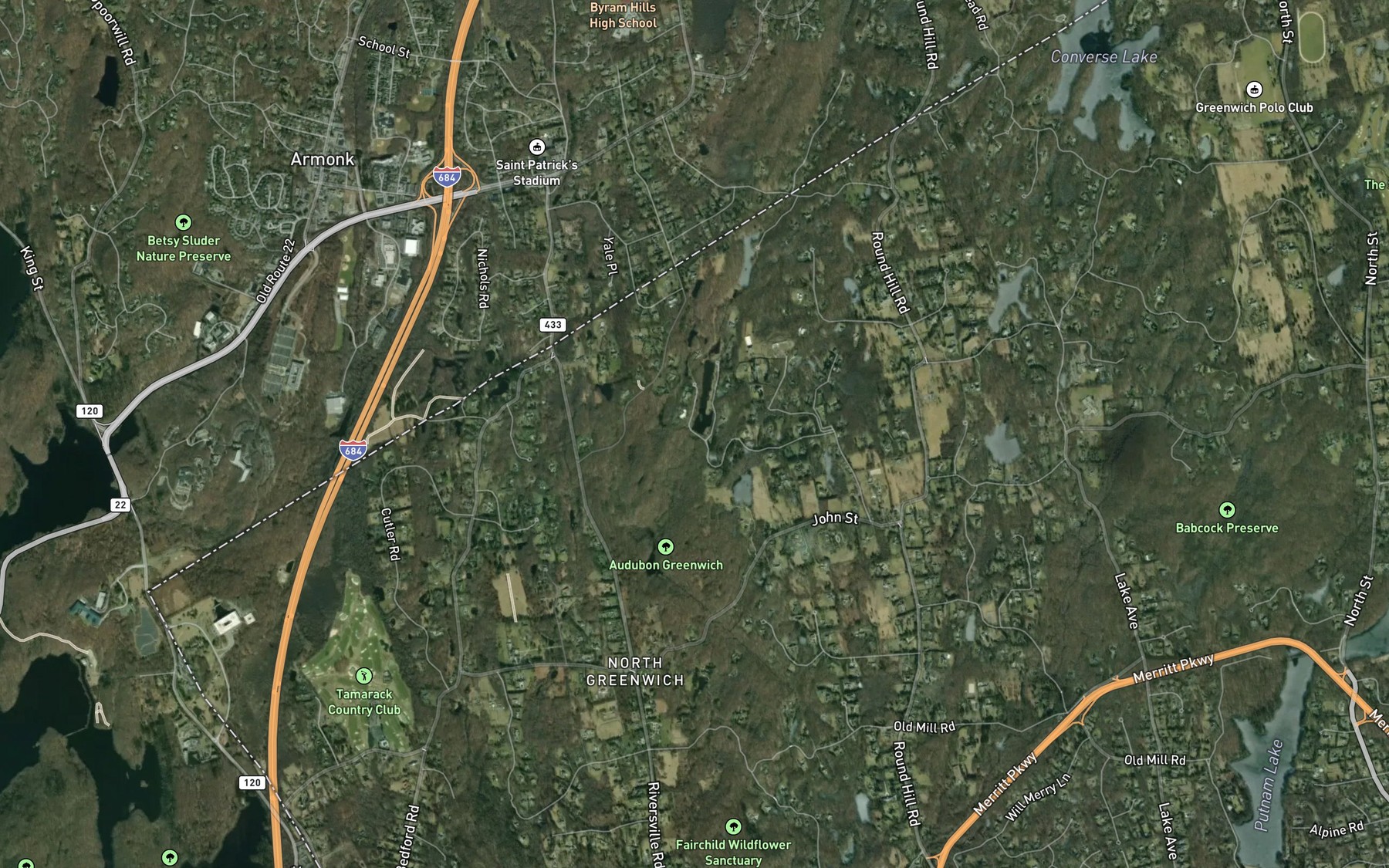 Satellite map of the F W Perry Pond
