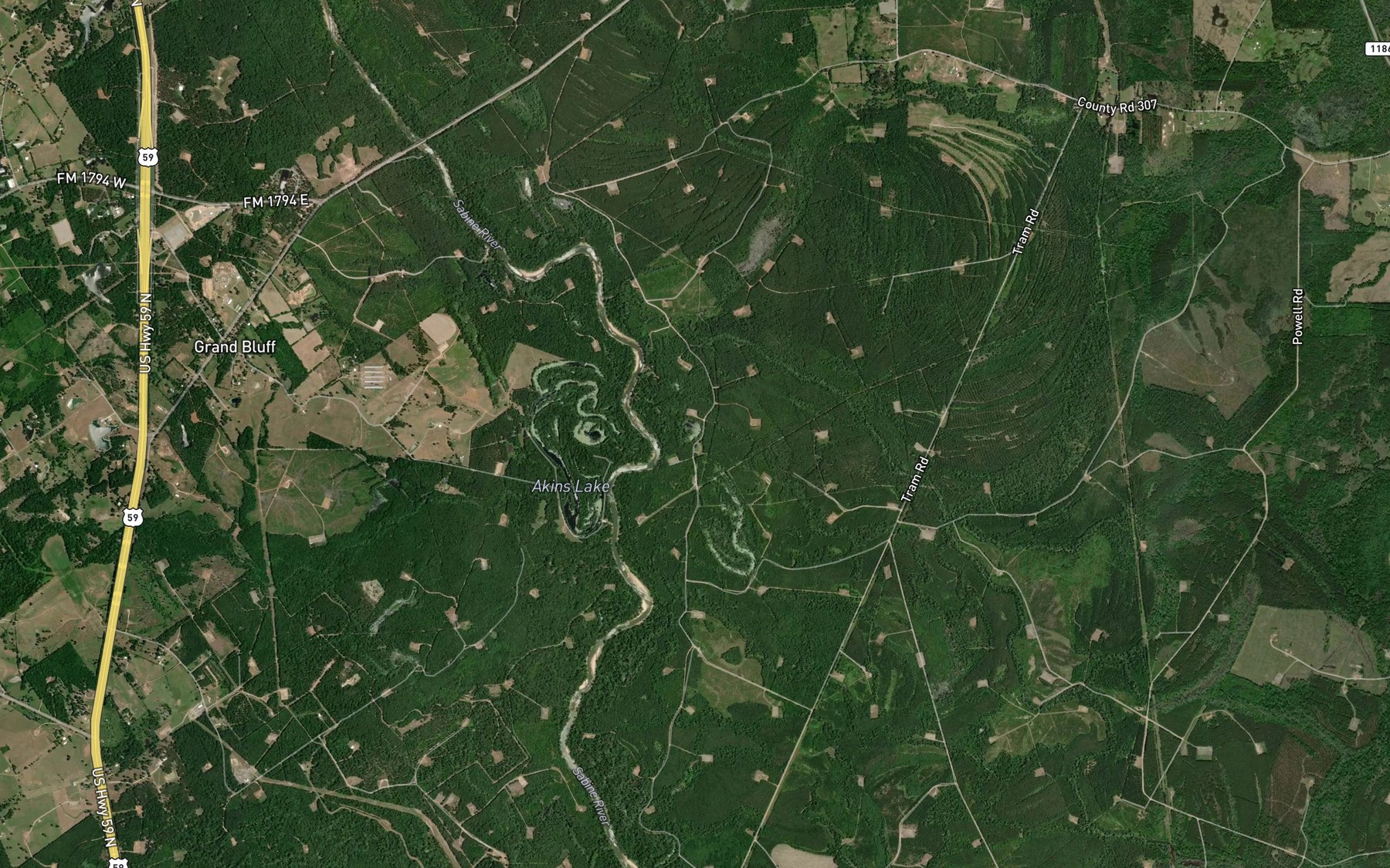 Satellite map of the Akins Lake