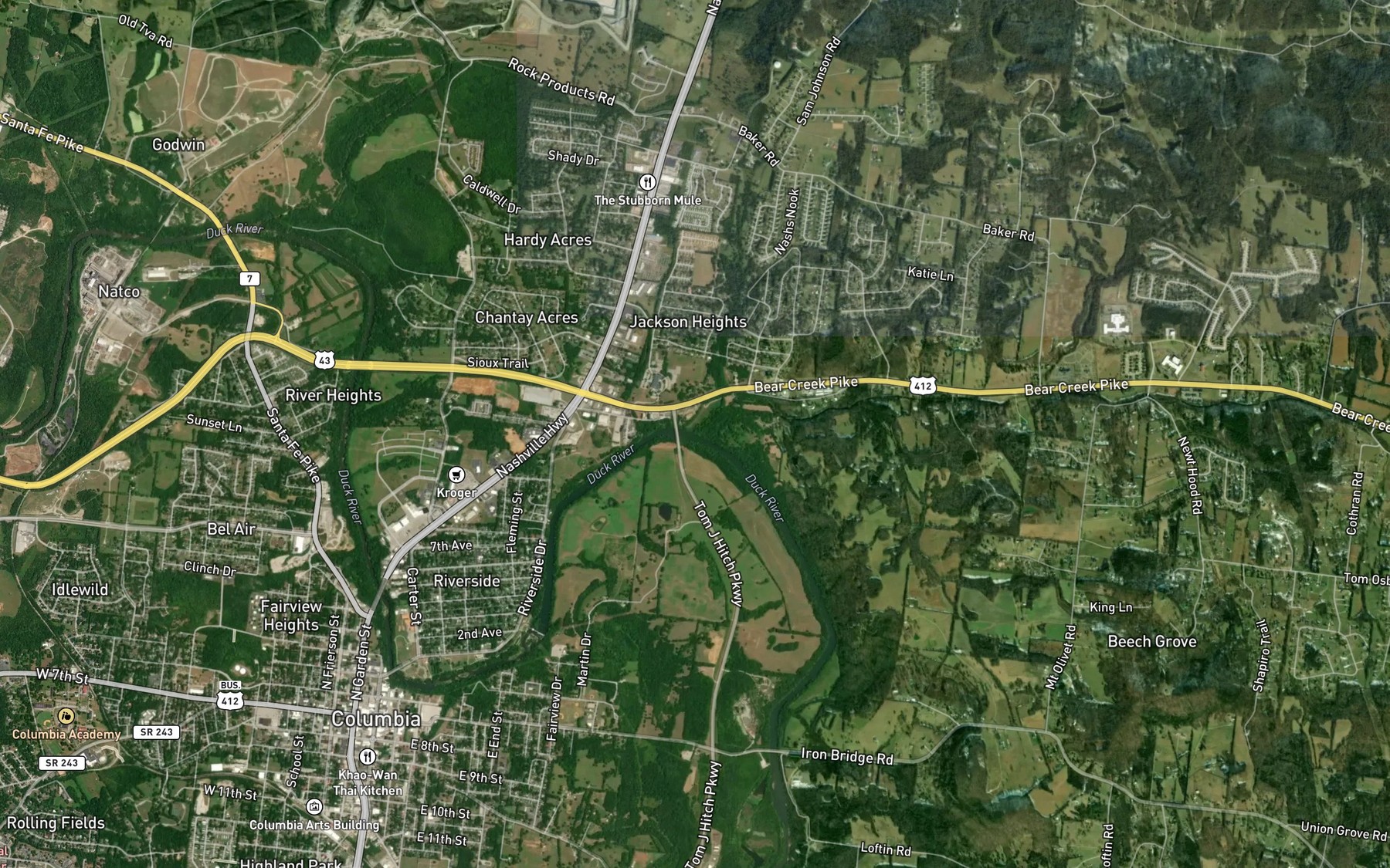 Satellite map of the Bear Creek