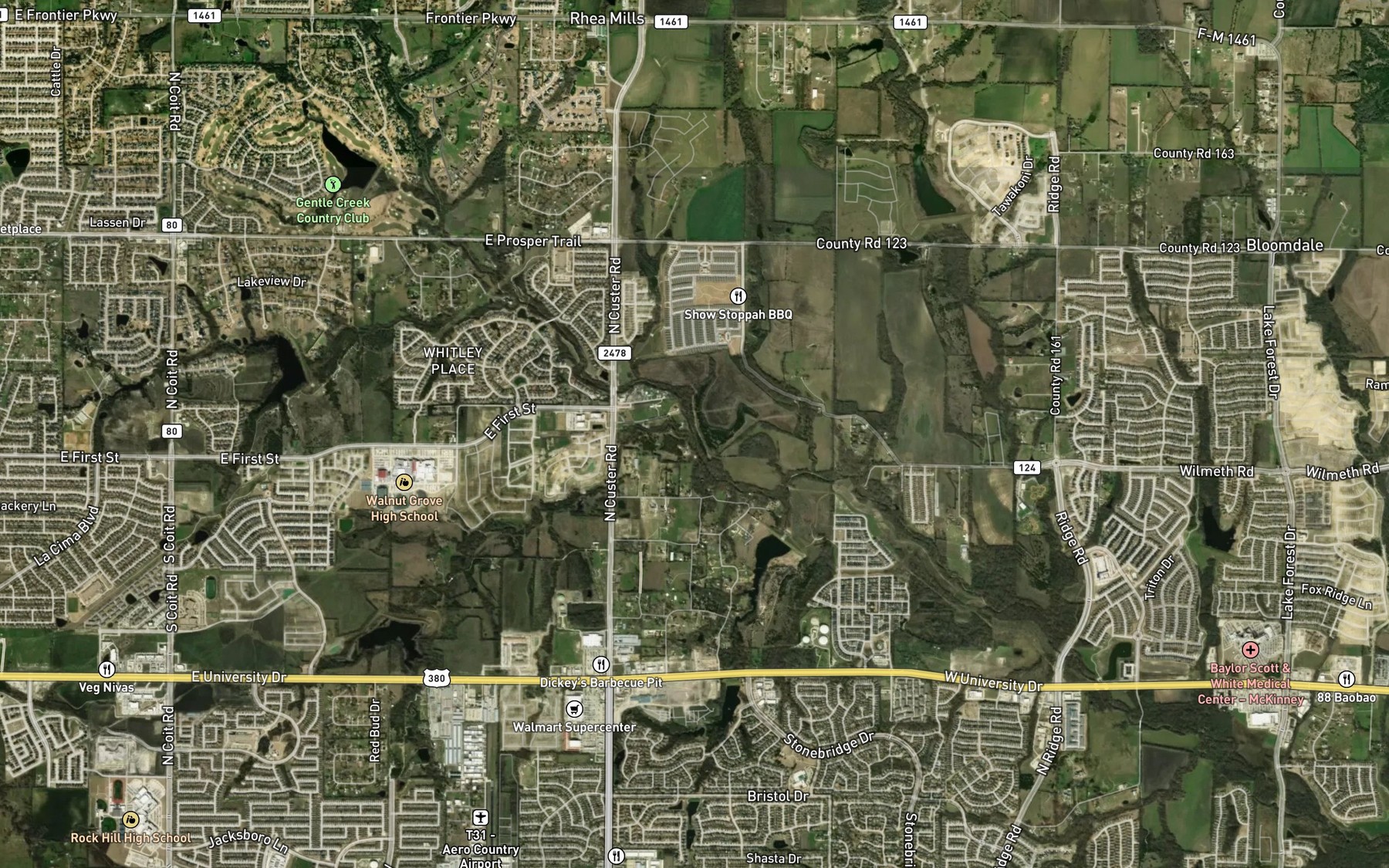 Satellite map of the Rutherford Branch