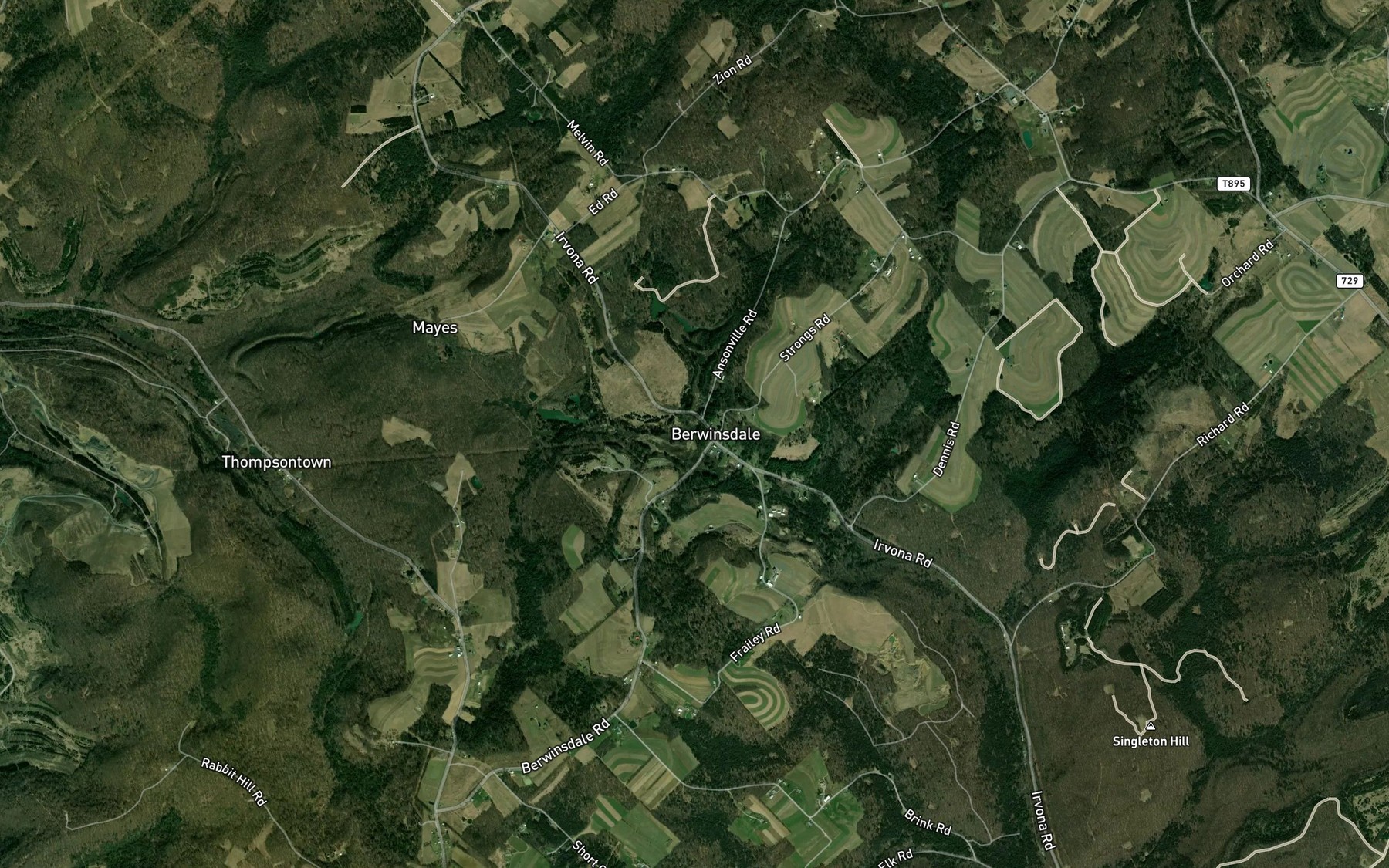 Satellite map of the Sucker Run