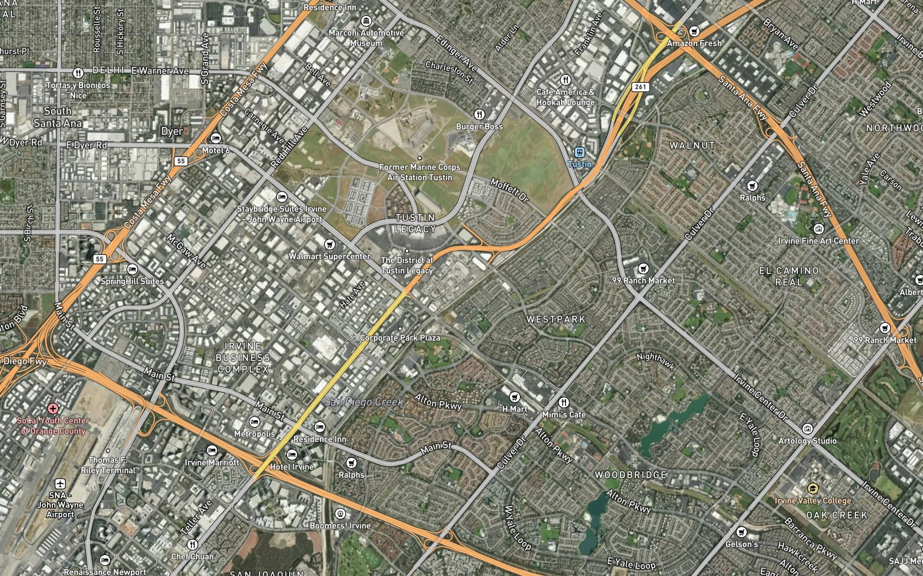 Satellite map of the Peters Canyon Channel