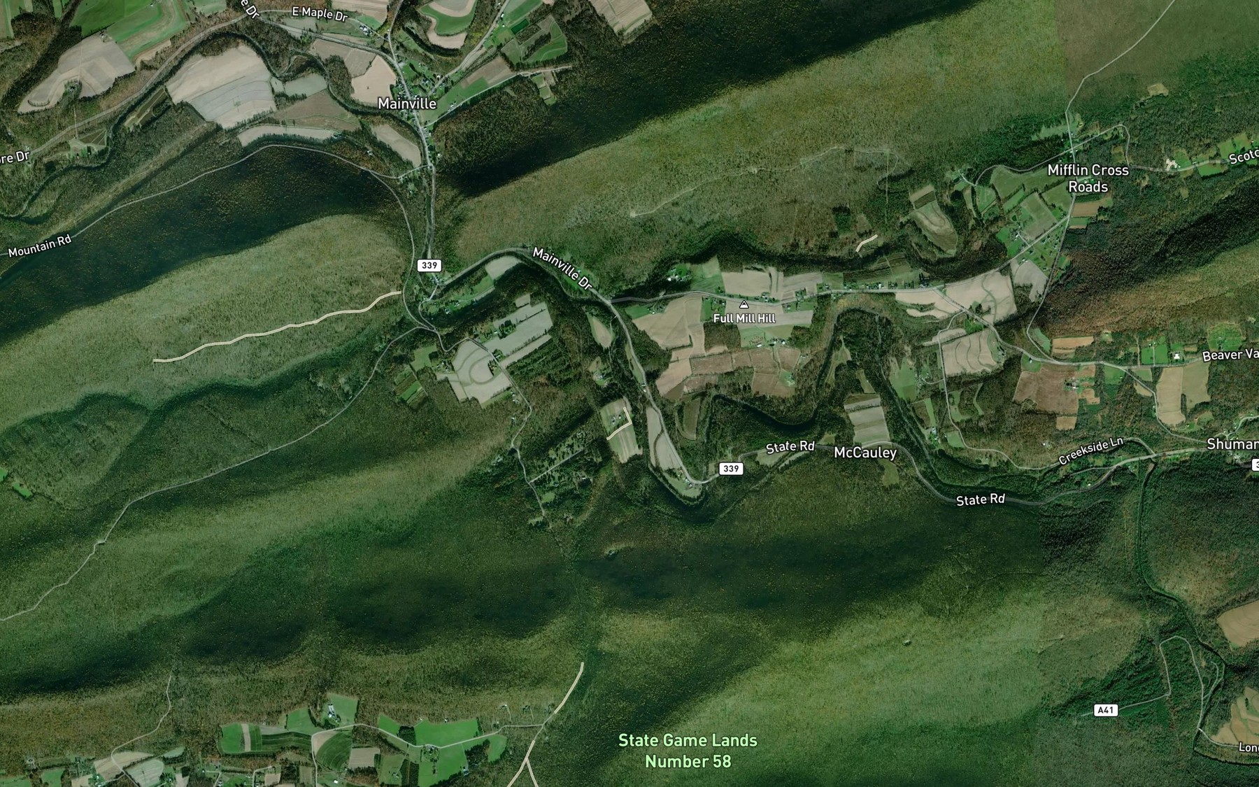 Satellite map of the Fisher Run