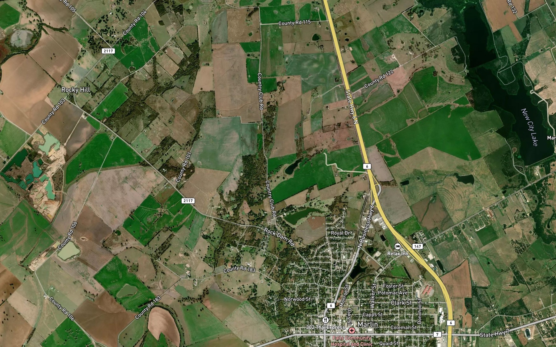 Satellite map of the Falls Cattle Company Lake