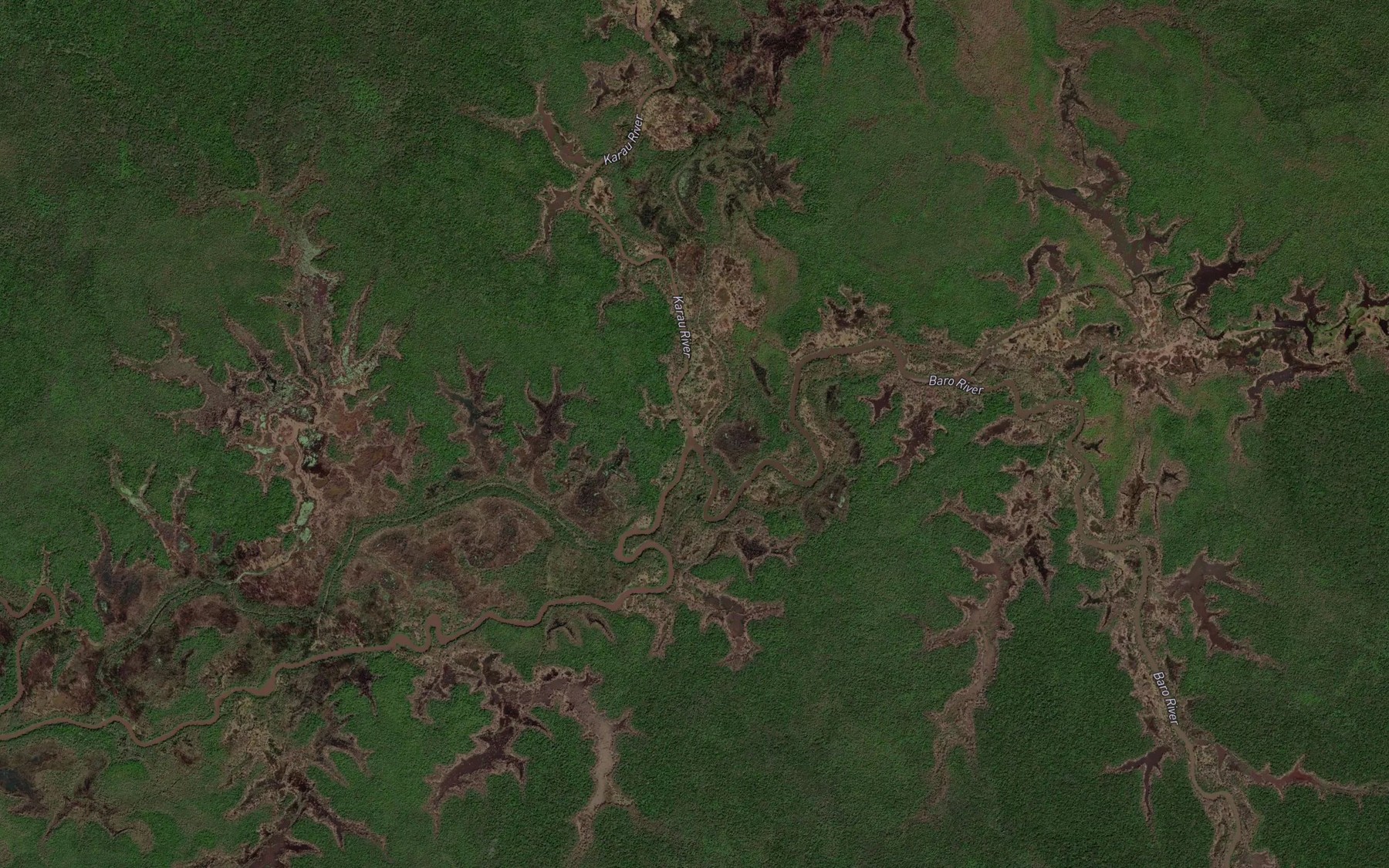 Satellite map of the Karau River