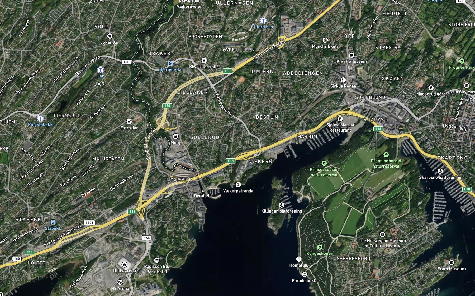 Satellite map of the Frognerelva