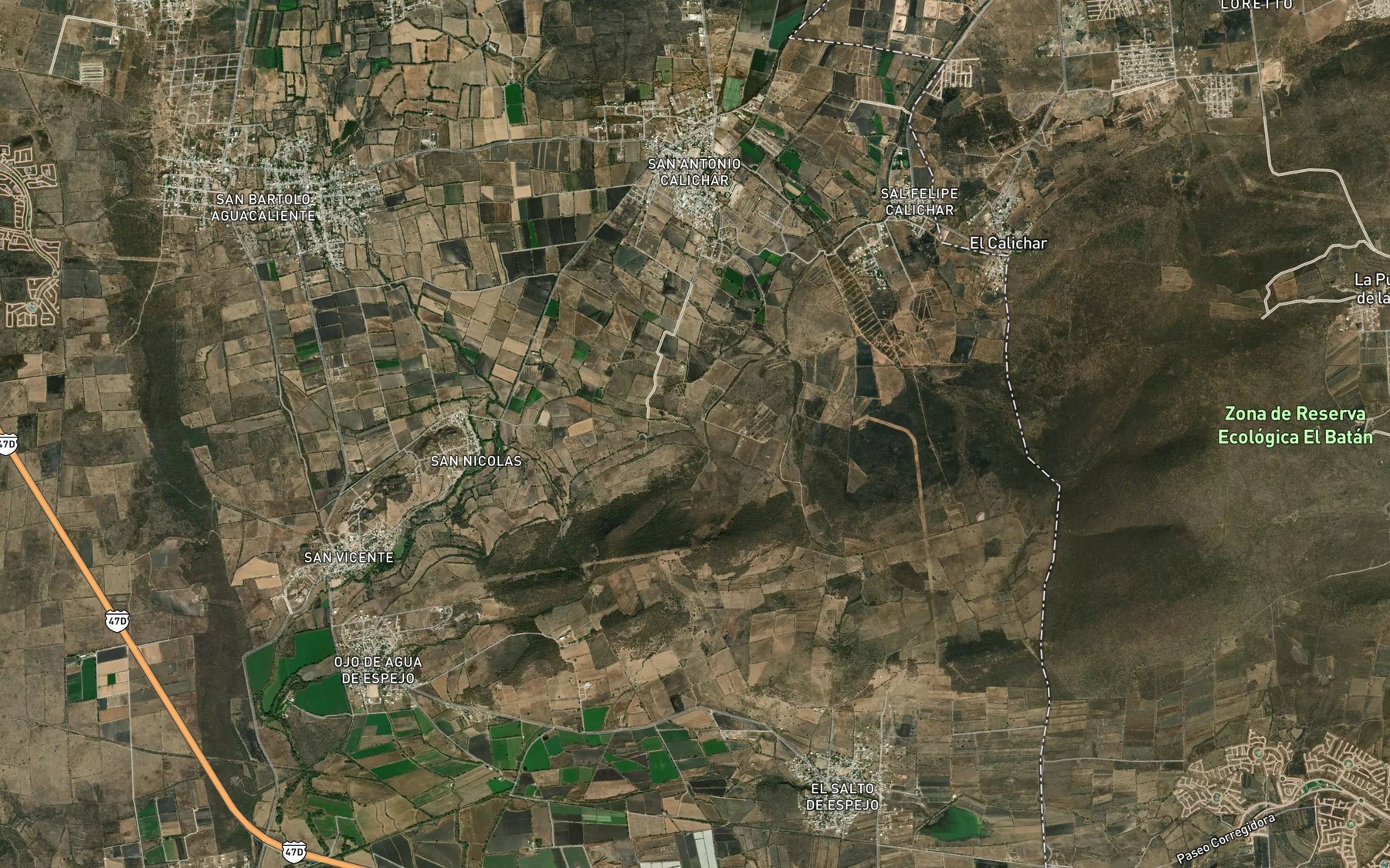 Satellite map of the Acequia el Agua Tibia