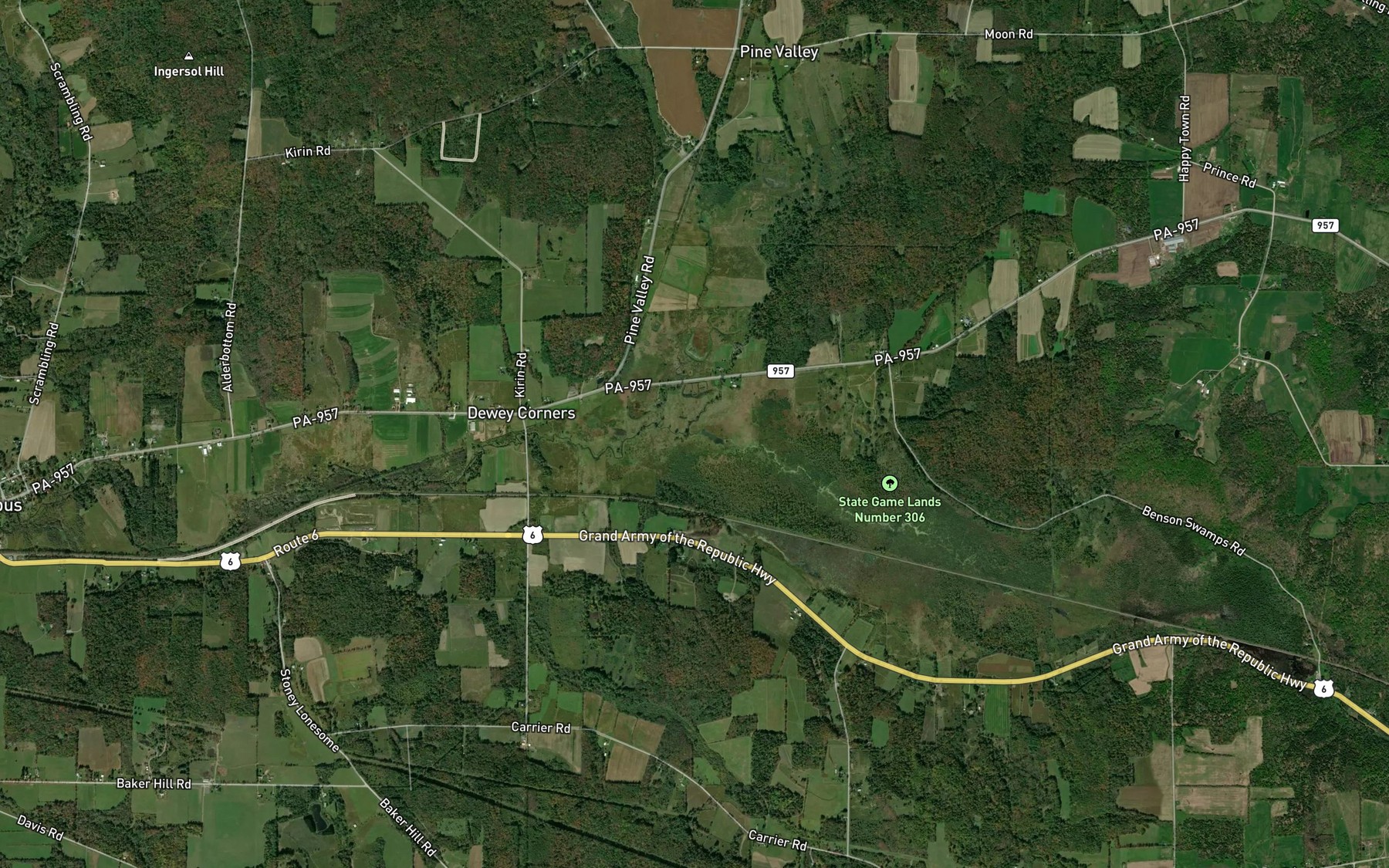 Satellite map of the Pine Valley Creek