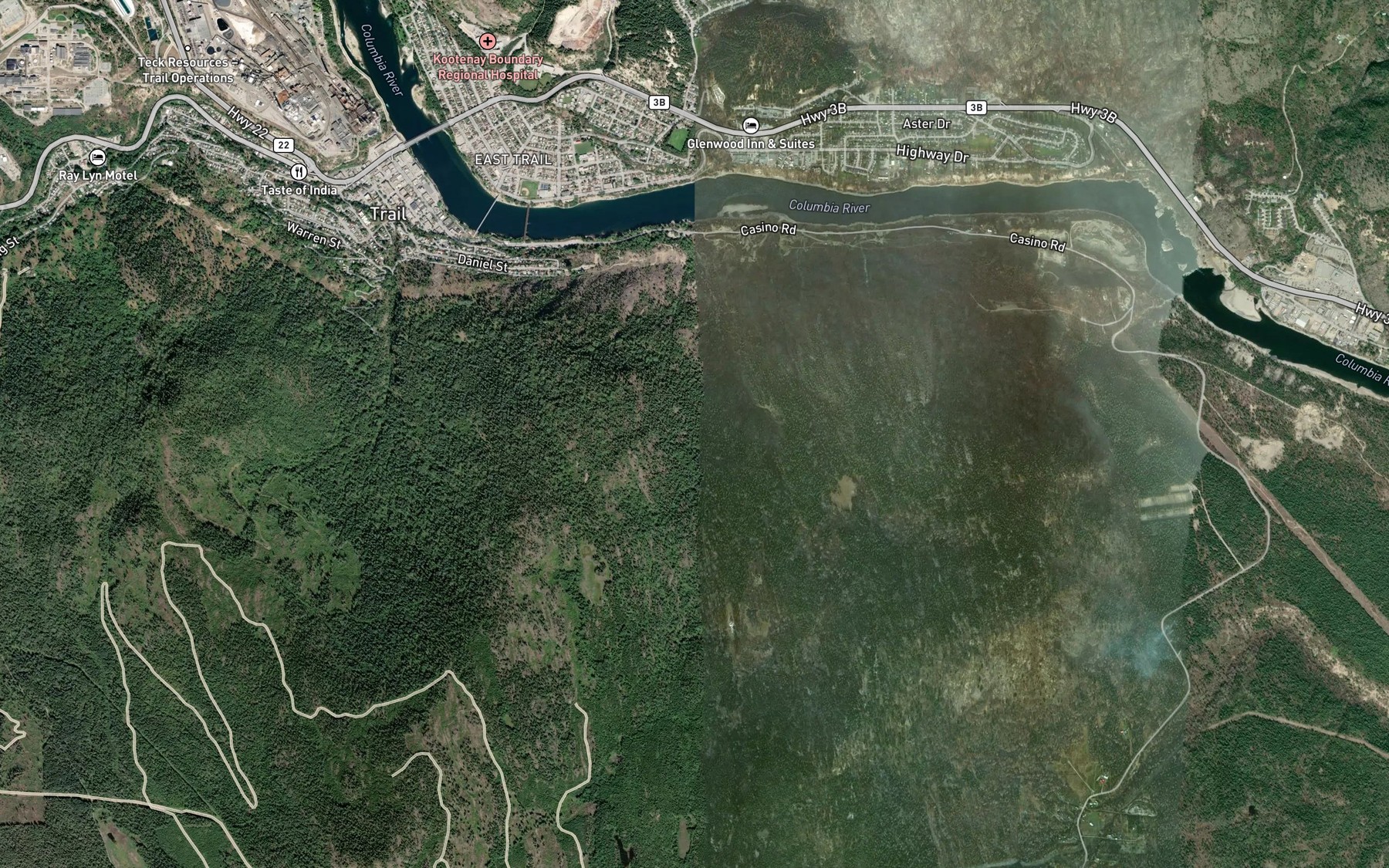 Satellite map of the Ryan Creek
