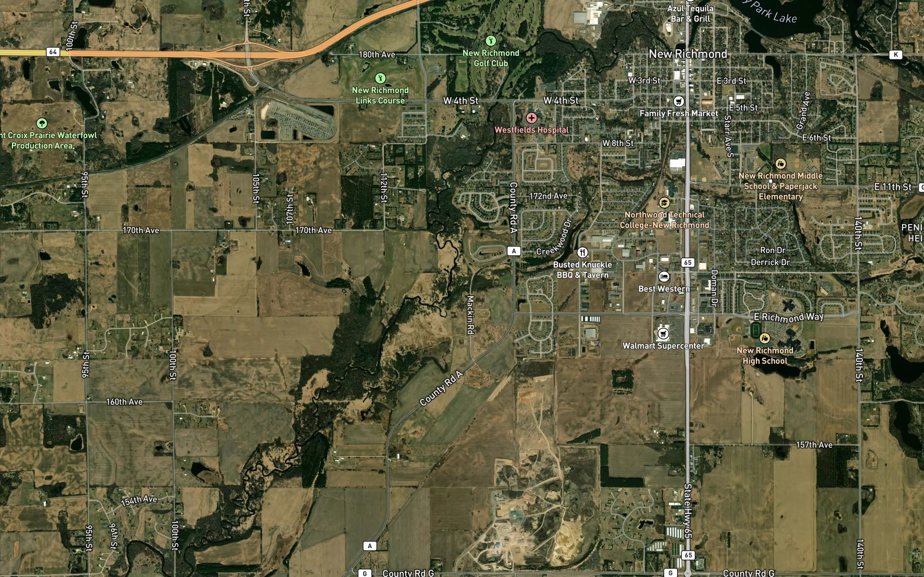Satellite map of the Paperjack Creek