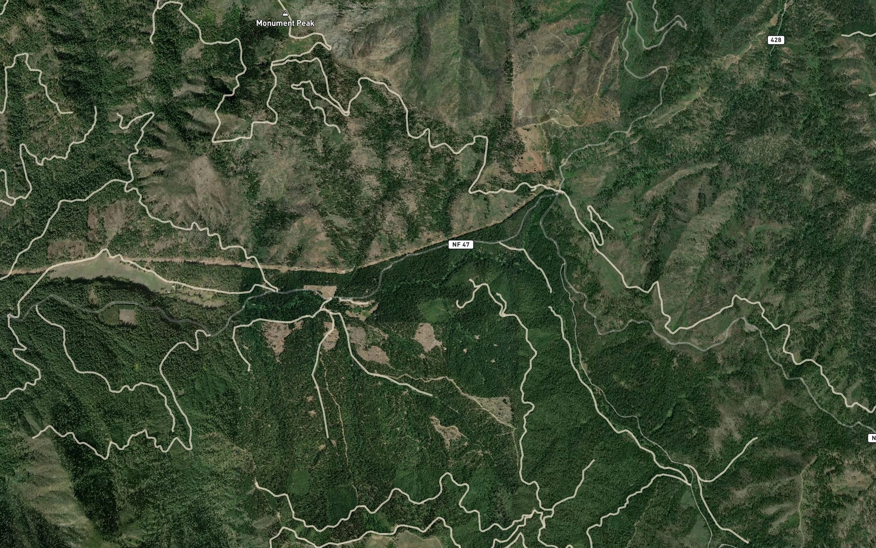 Satellite map of the Hawk Creek