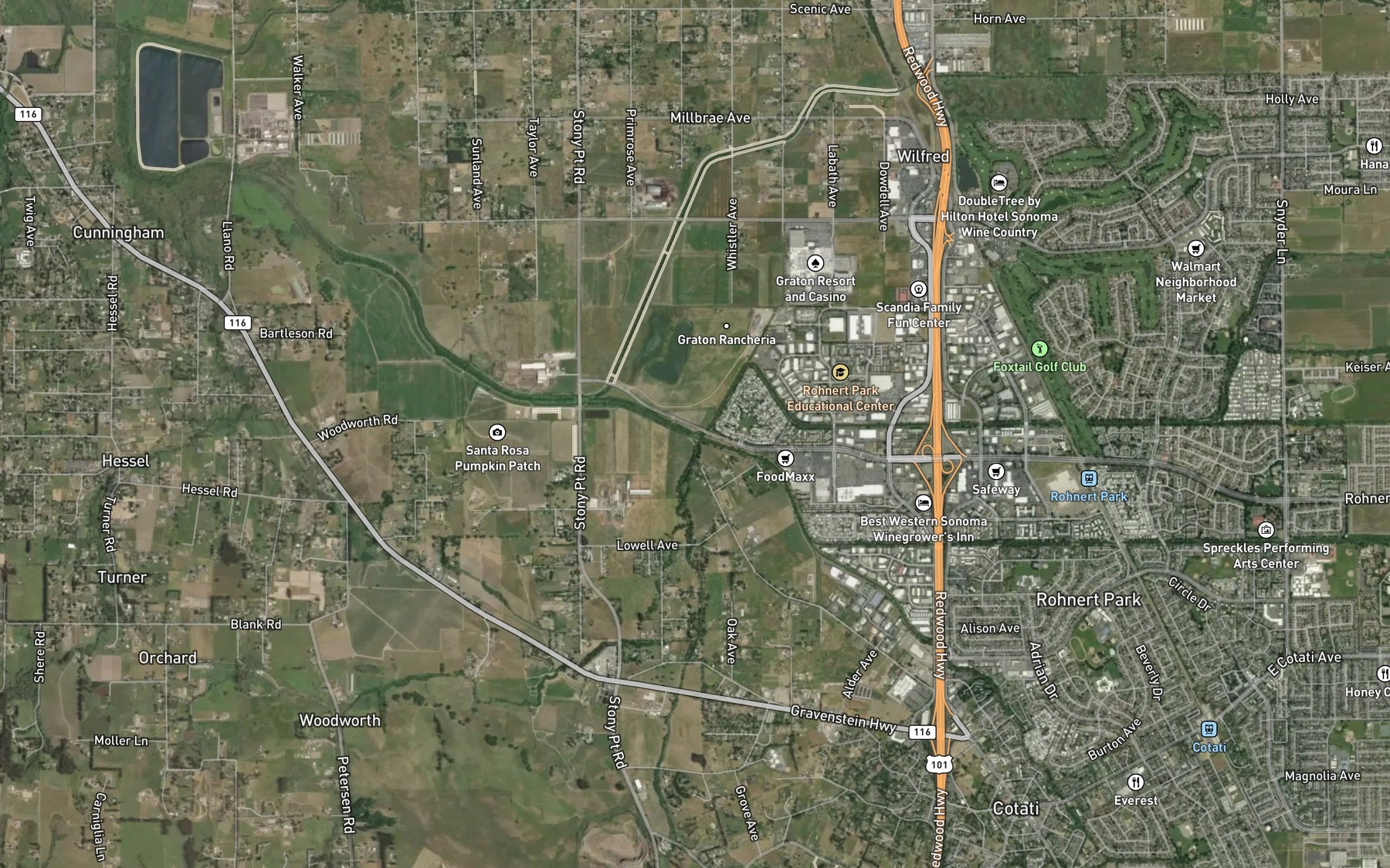 Satellite map of the Five Creek