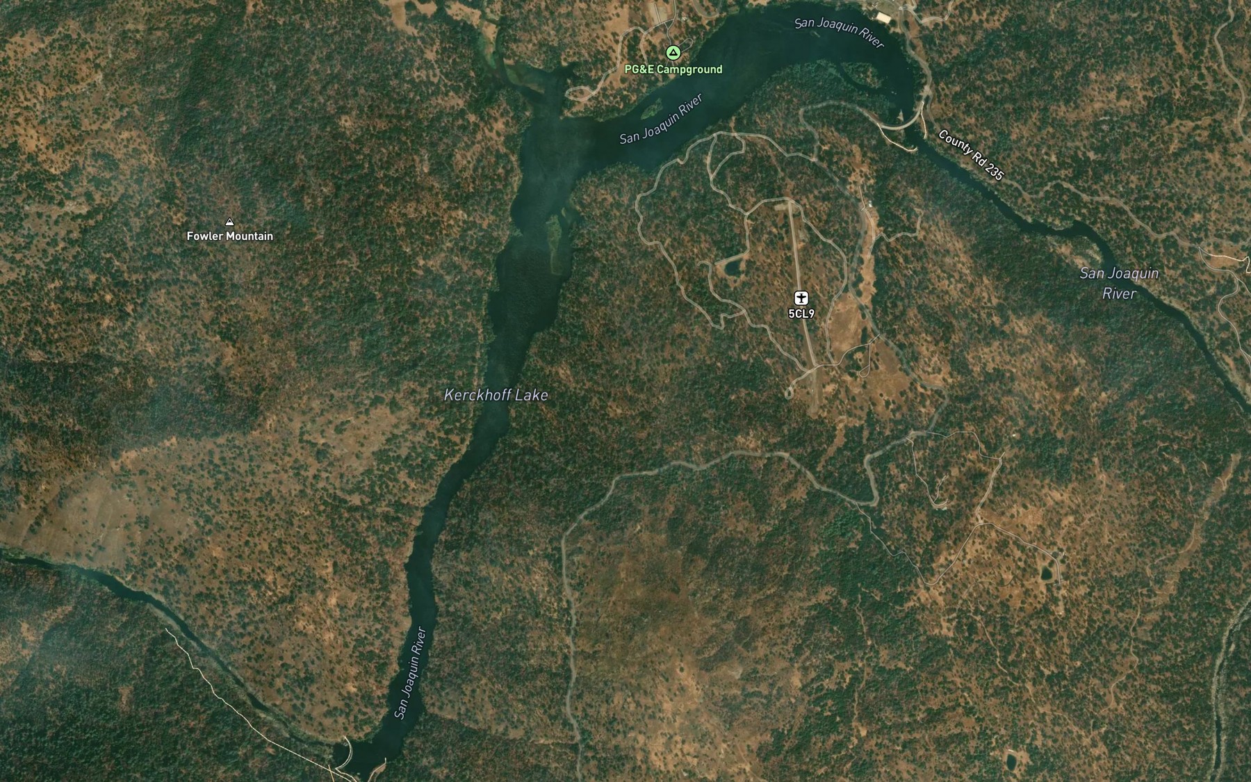 Satellite map of the Kerckhoff Lake