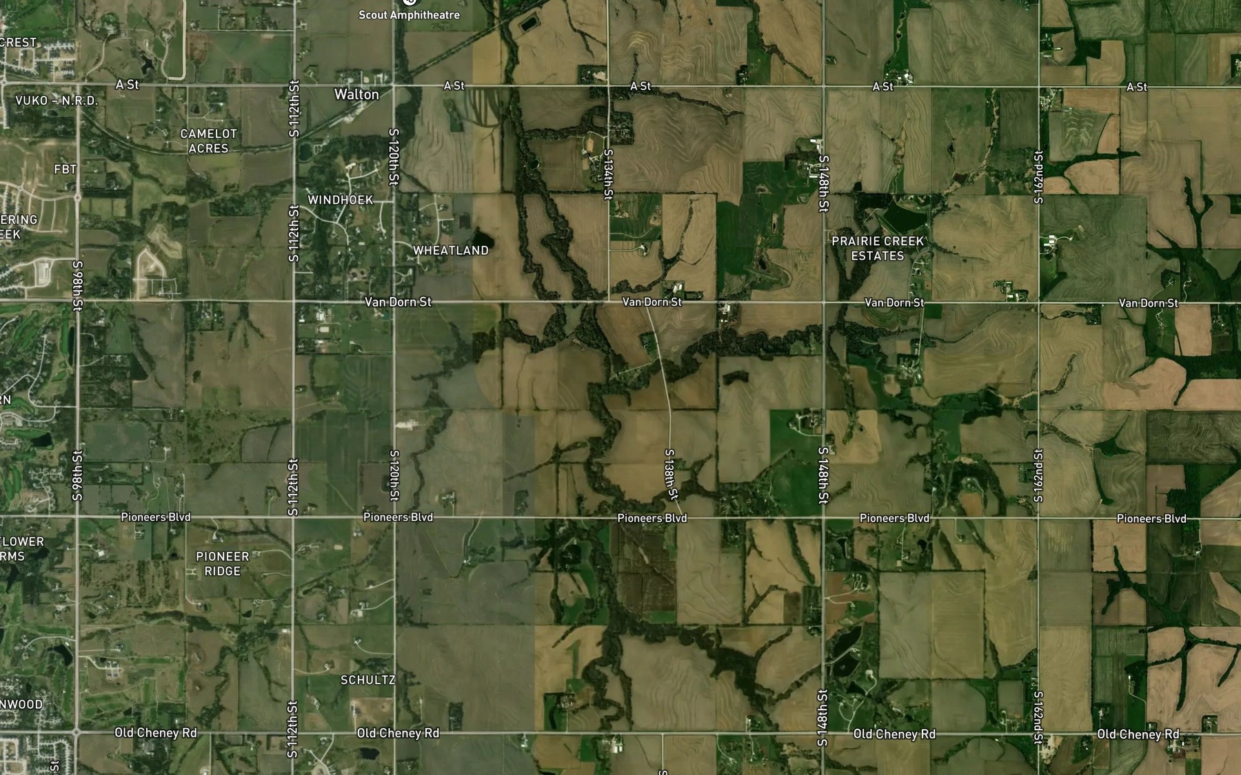 Satellite map of the Prairie Creek