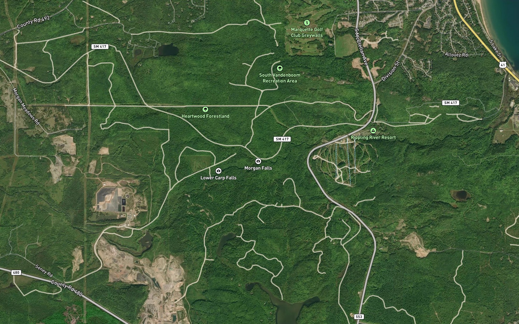 Satellite map of the Morgan Creek