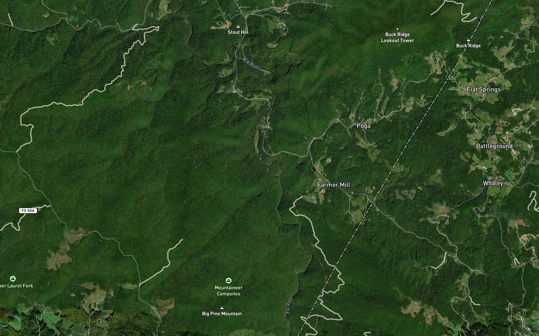 Satellite map of the Nowhere Branch
