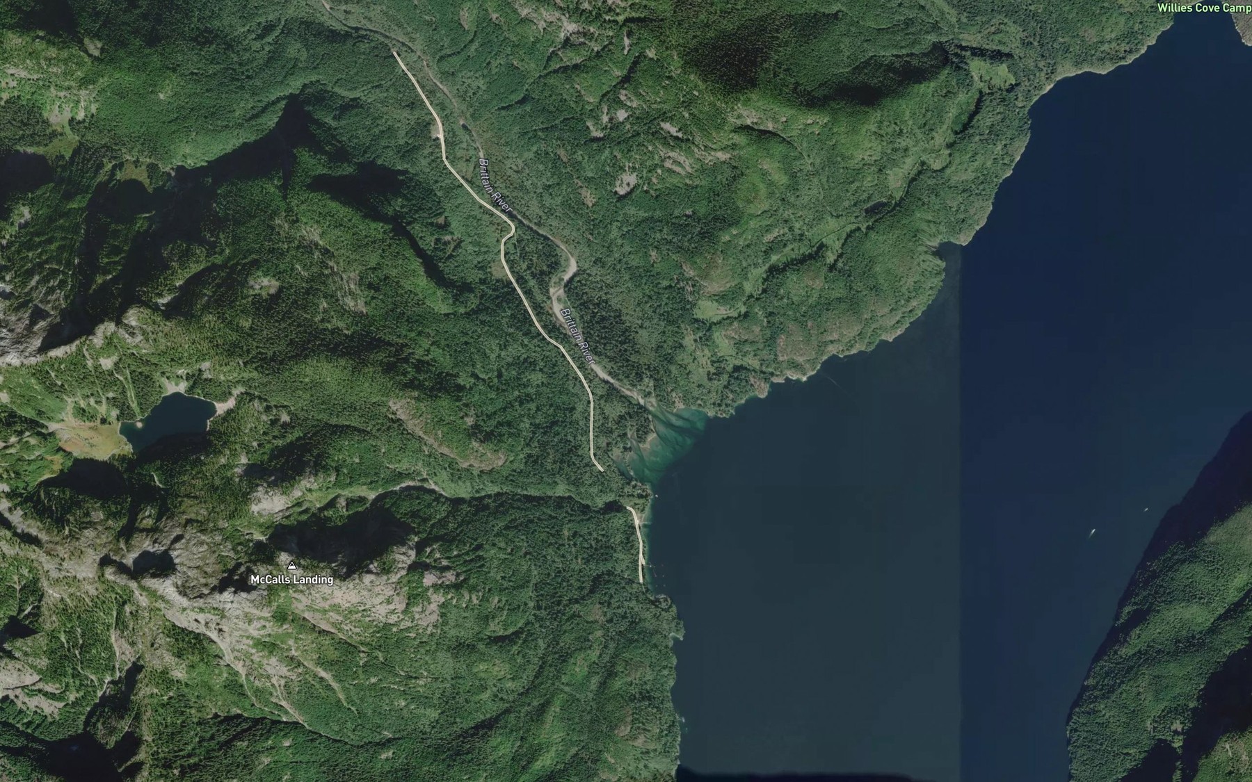 Satellite map of the Brittain River