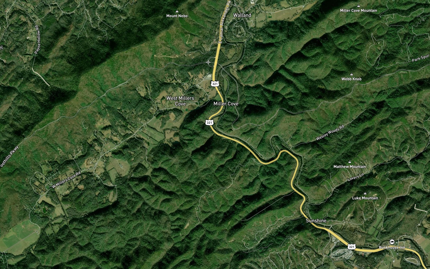 Satellite map of the Wilburn Branch