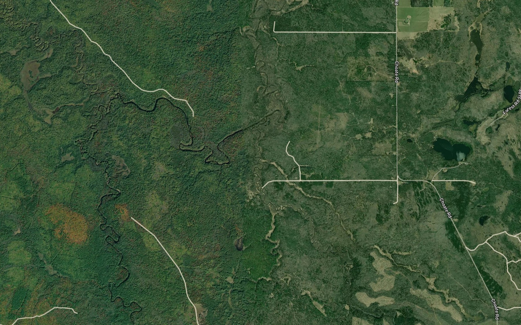 Satellite map of the Choate Creek
