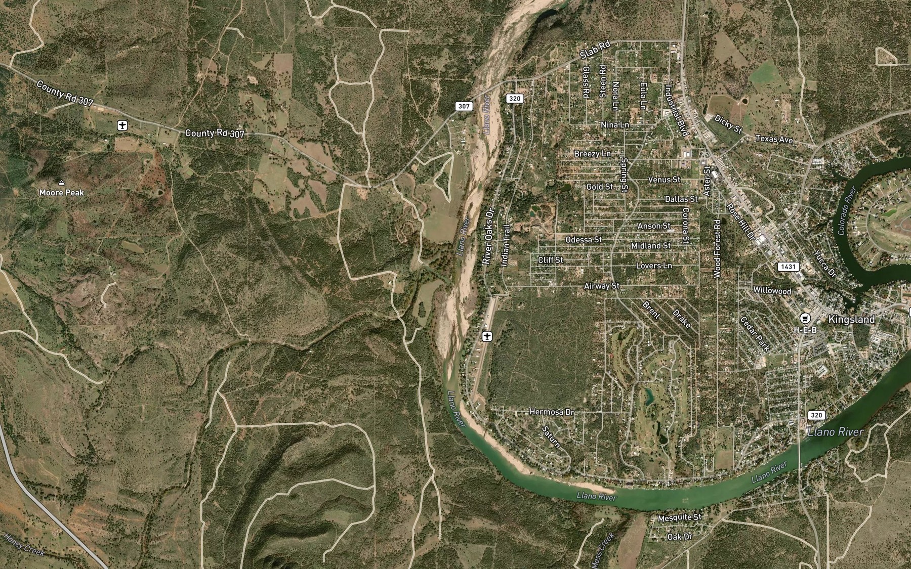 Satellite map of the Honey Creek