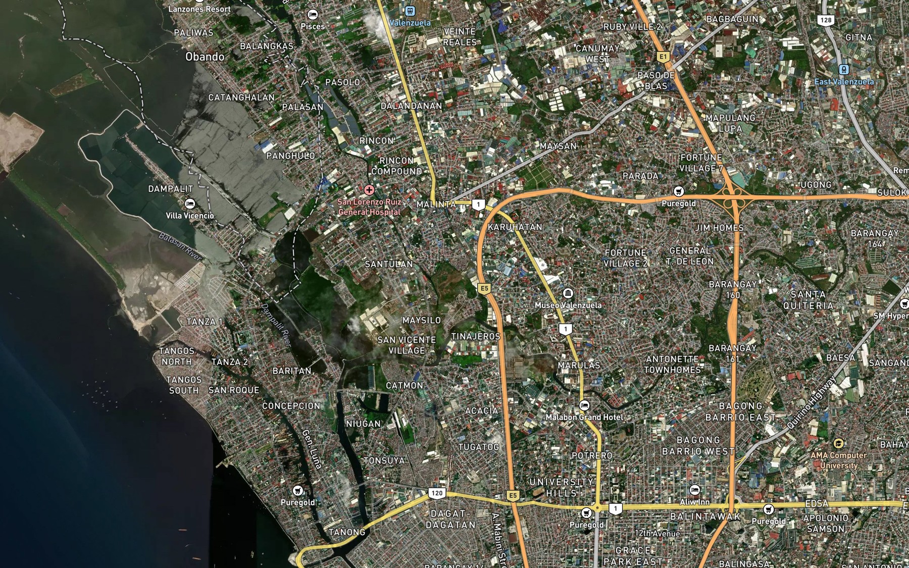Satellite map of the Tinajeros River