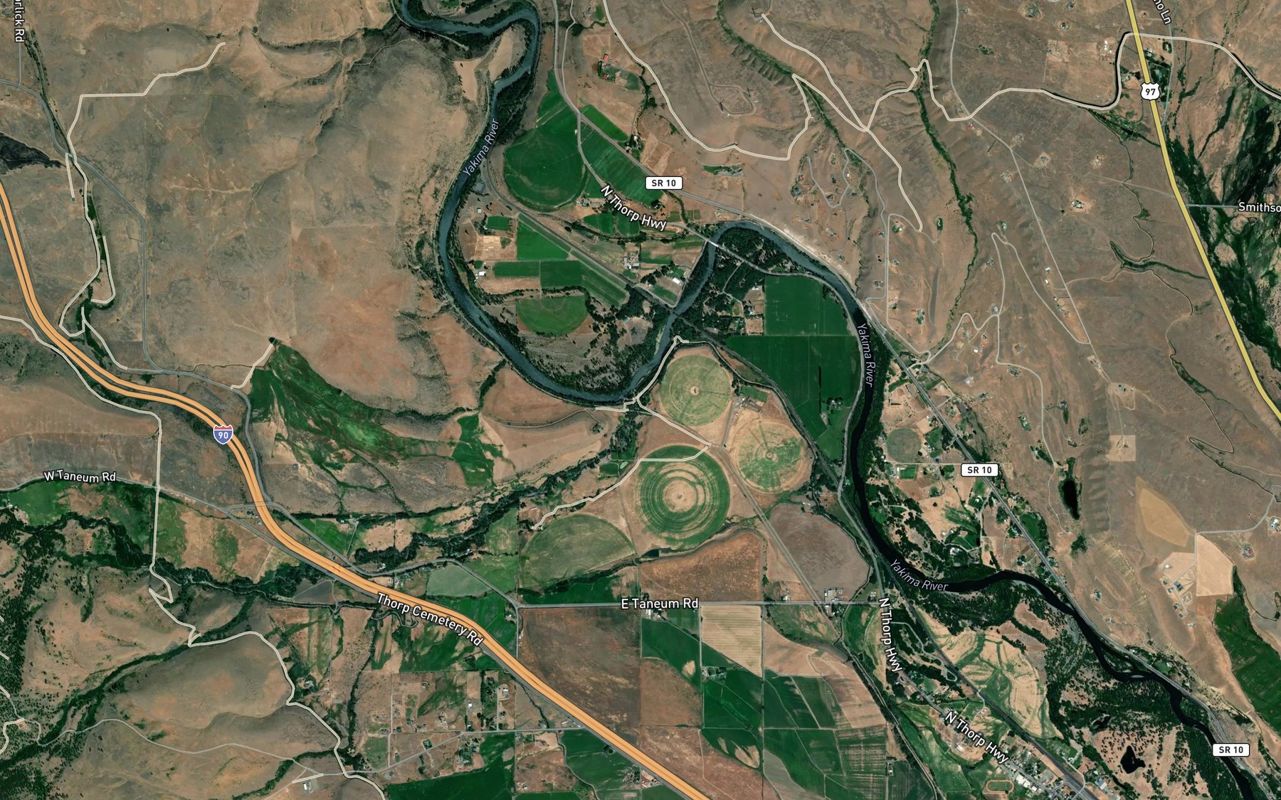 Satellite map of the Taneum Creek