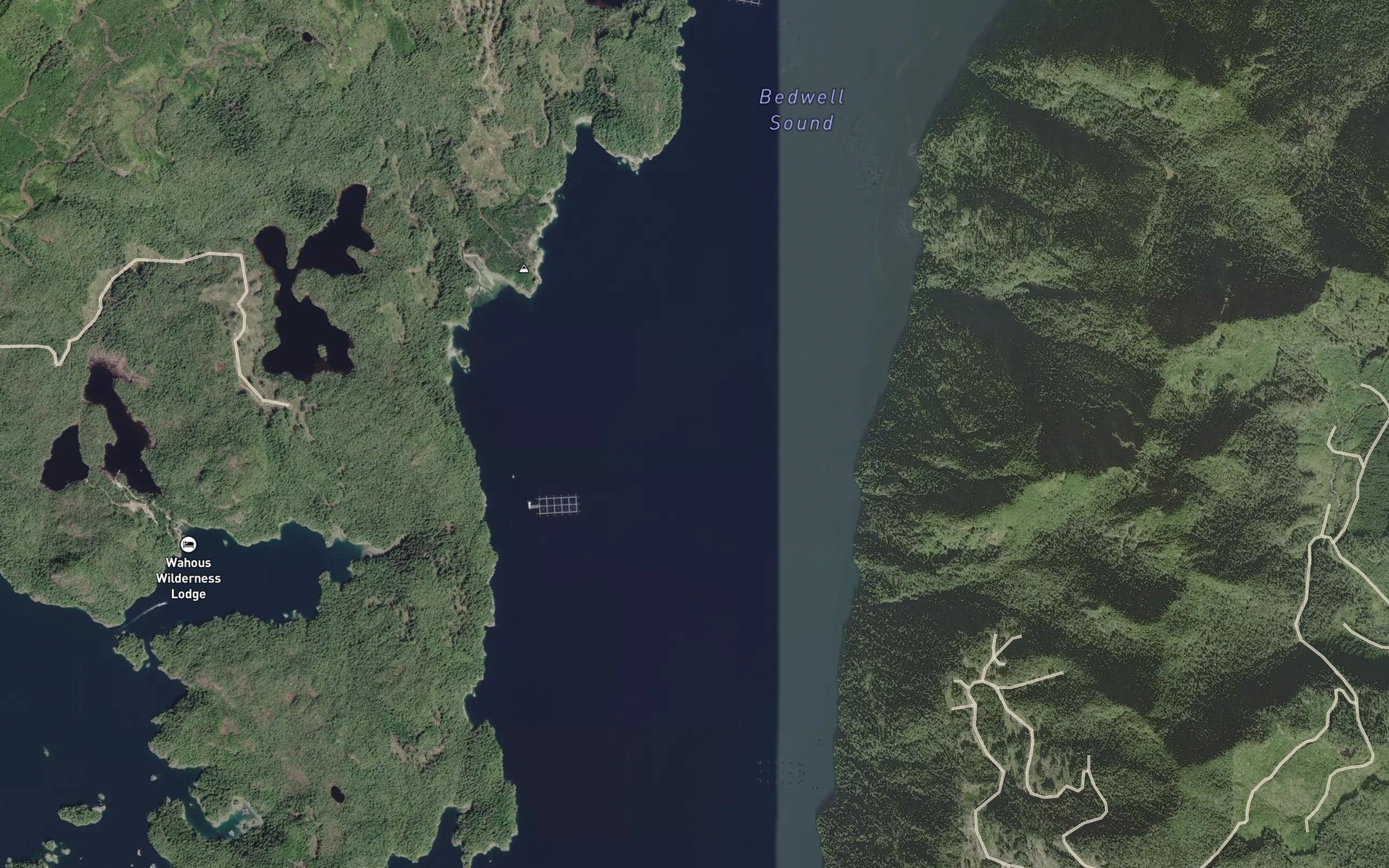 Satellite map of the Bedwell Sound