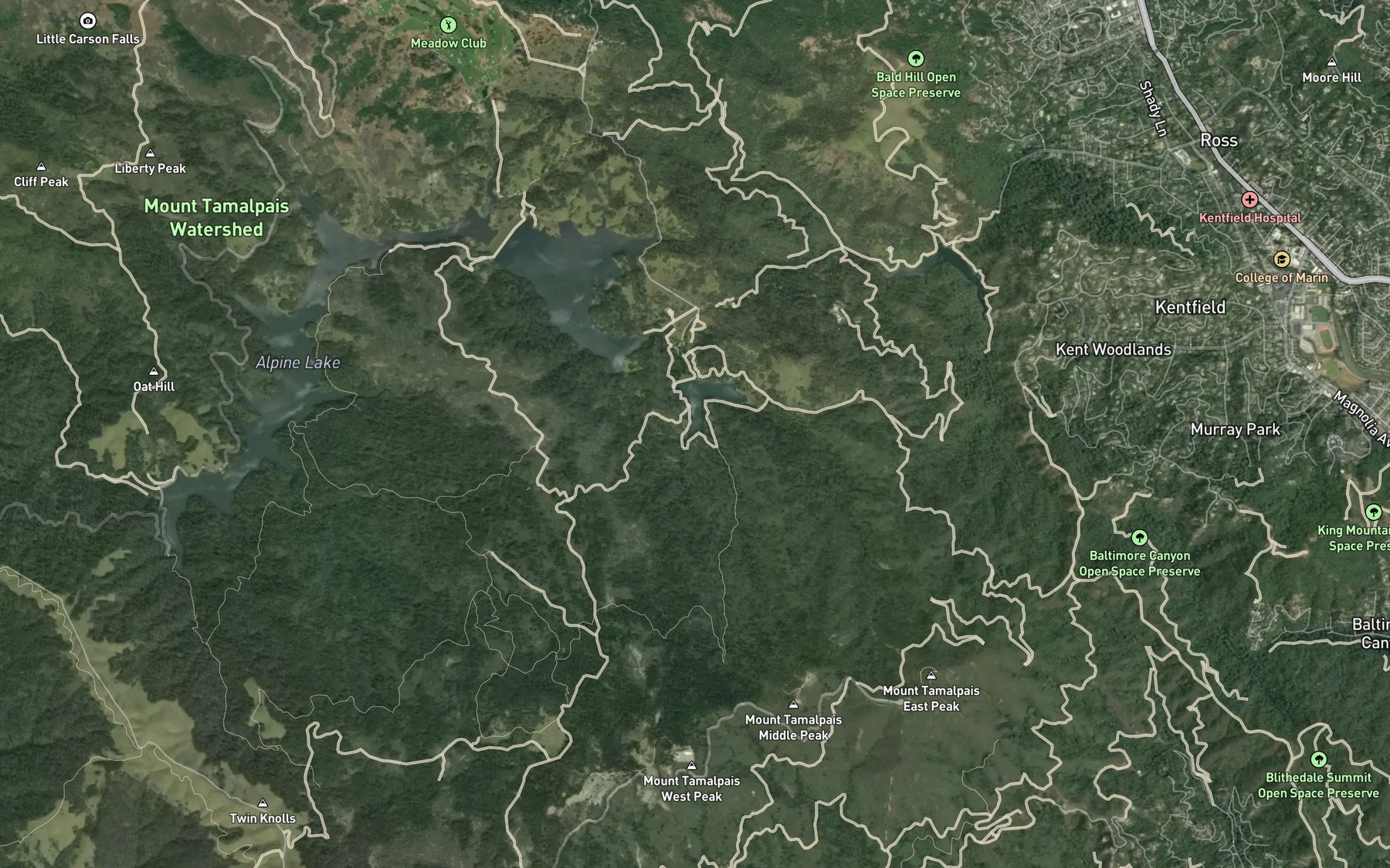 Satellite map of the West Fork Lagunitas Creek