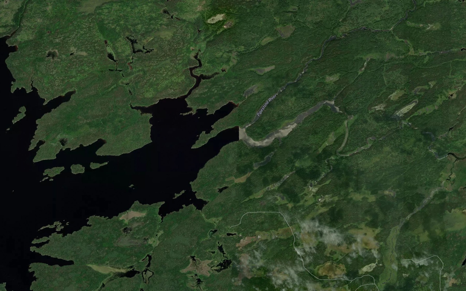 Satellite map of the Pipestone River