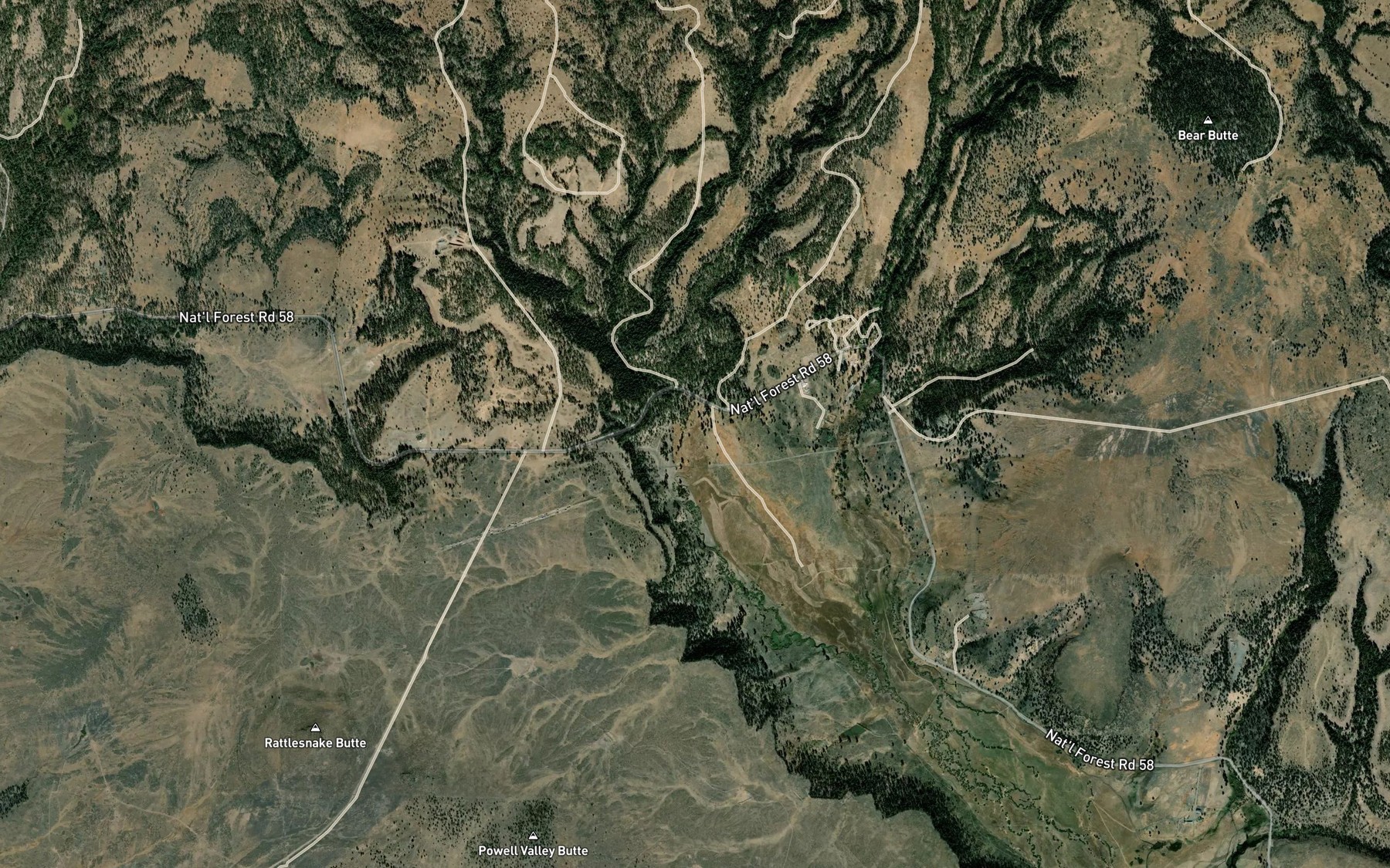 Satellite map of the Powell Creek