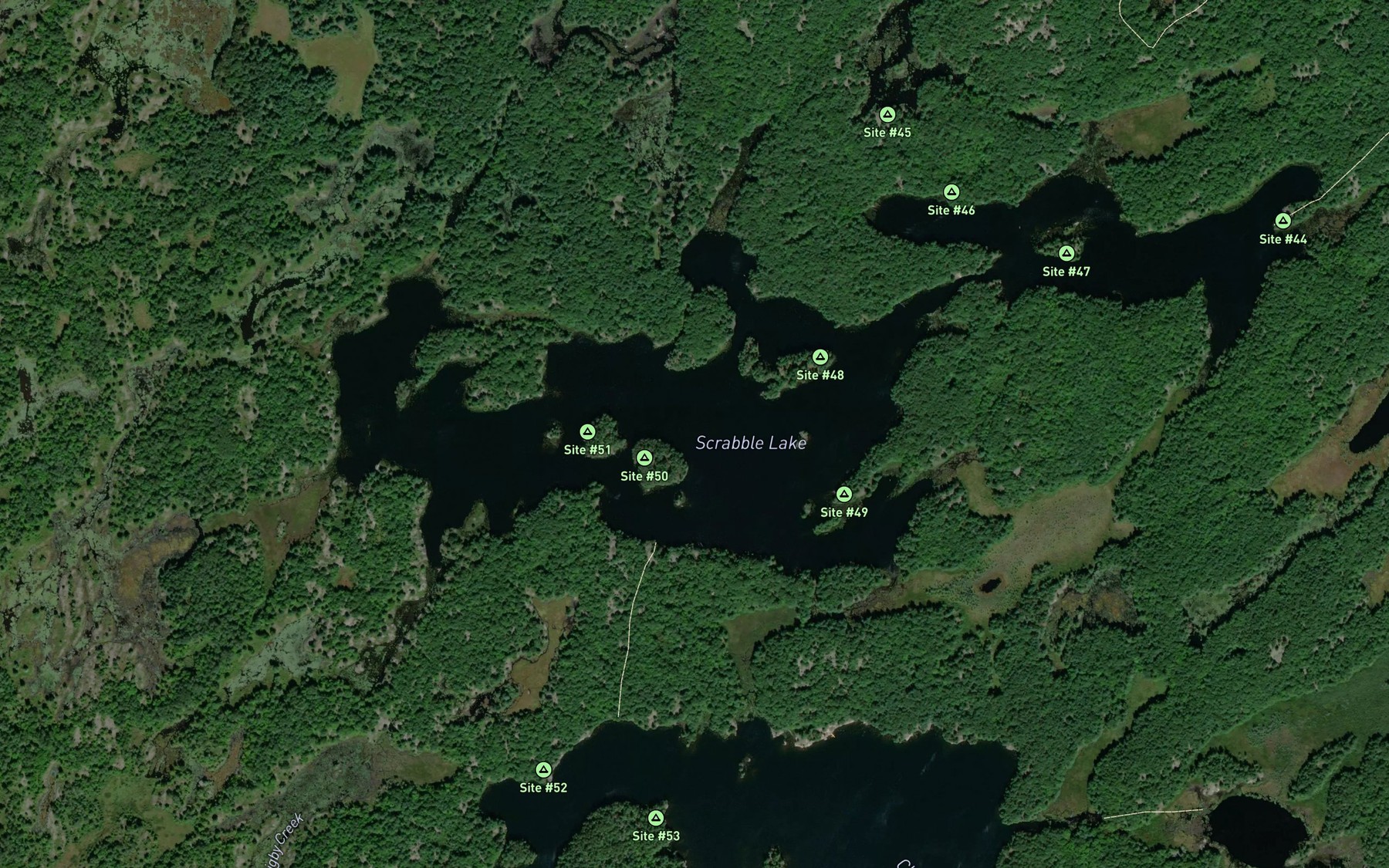 Satellite map of the Scrabble Lake