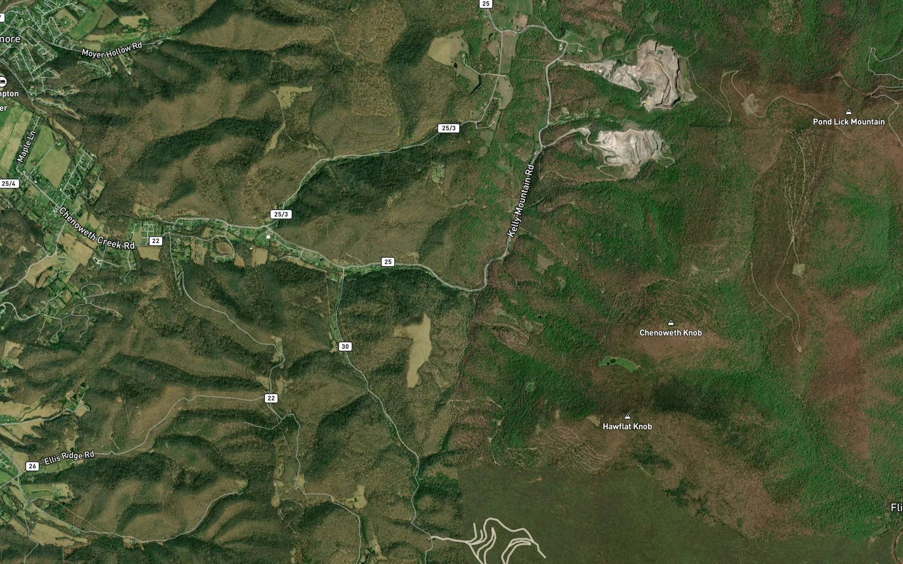 Satellite map of the Left Fork Chenoweth Creek