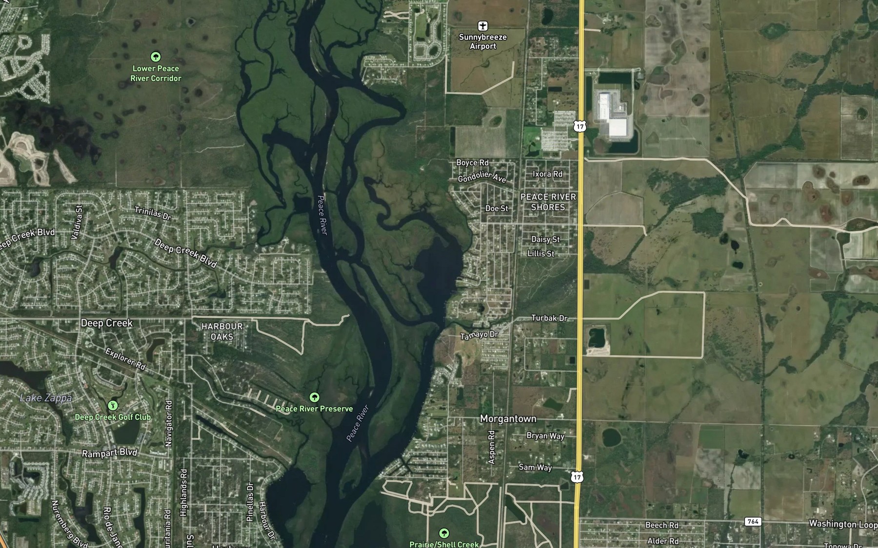 Satellite map of the Jim Long Lake