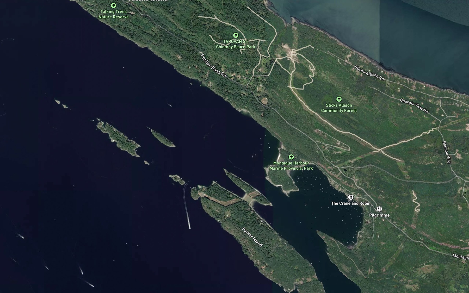 Satellite map of the Montague Harbour Seaplane Base