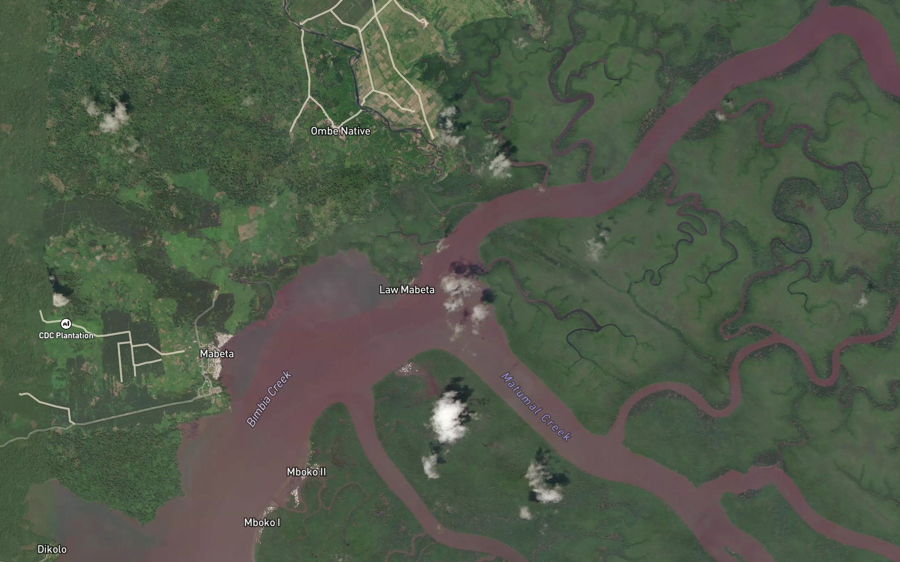 Satellite map of the Bimbia Creek